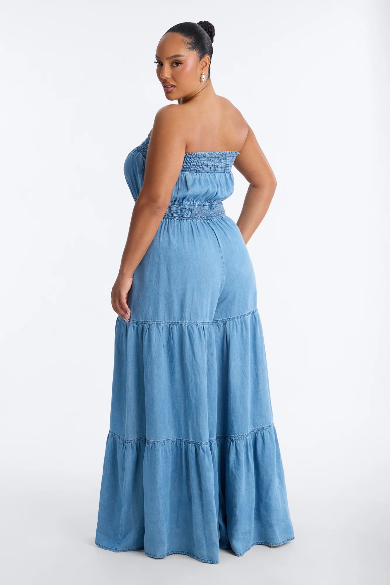 Denim Cutie Strapless Wide Leg Jumpsuit - Medium Wash - Image 8