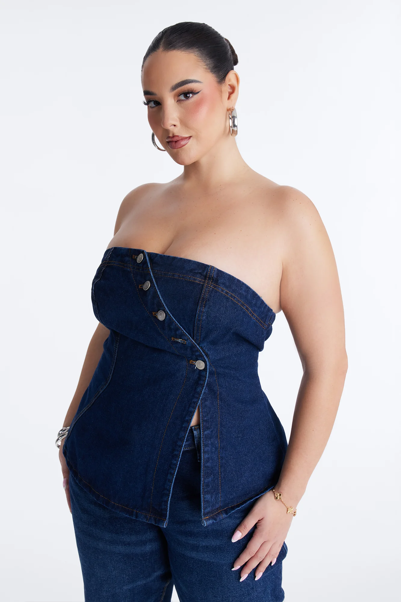 Denim Therapy Asymmetrical Tube Top - Indigo - Image 5