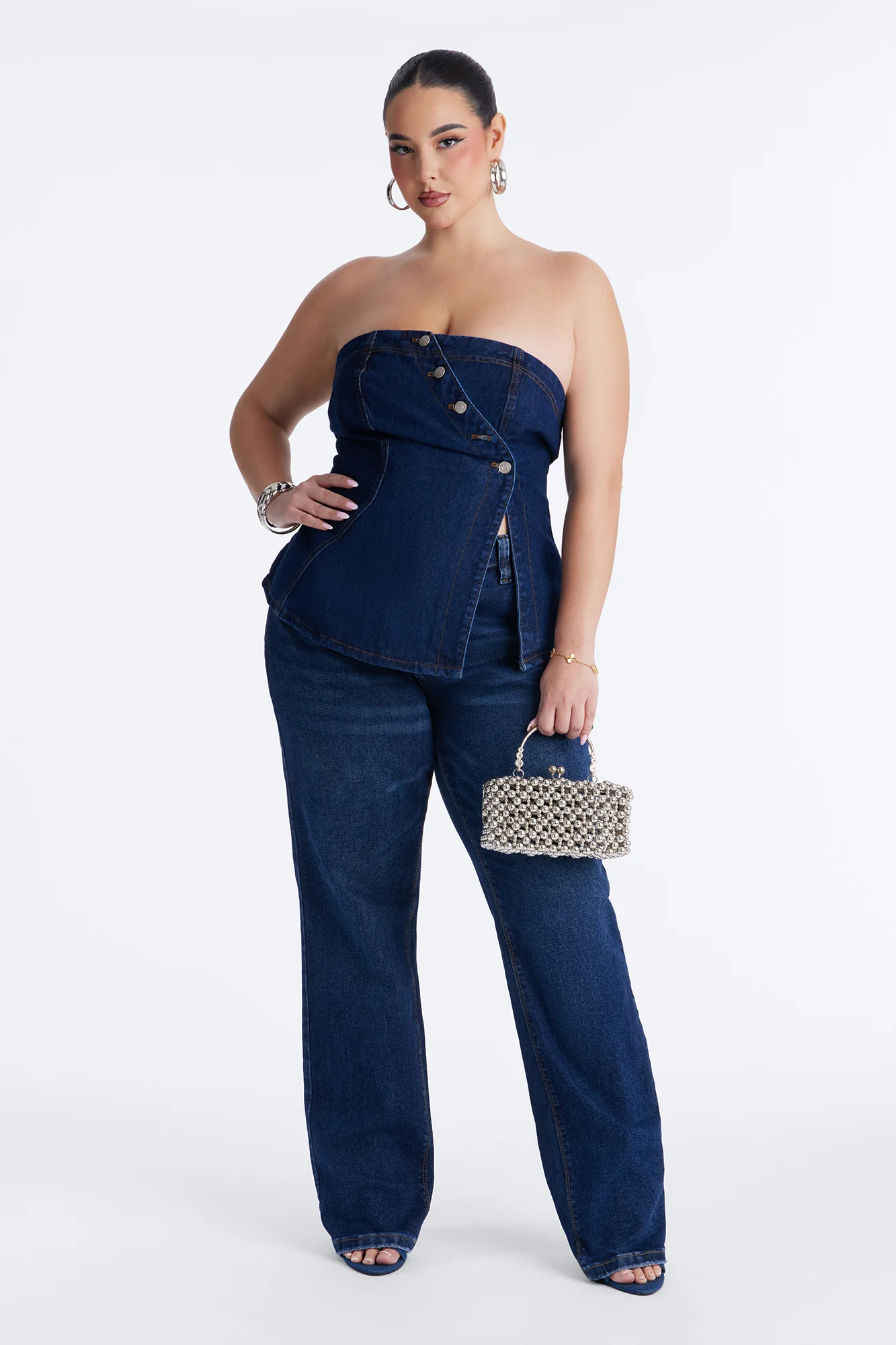 Denim Therapy Asymmetrical Tube Top - Indigo - Image 6