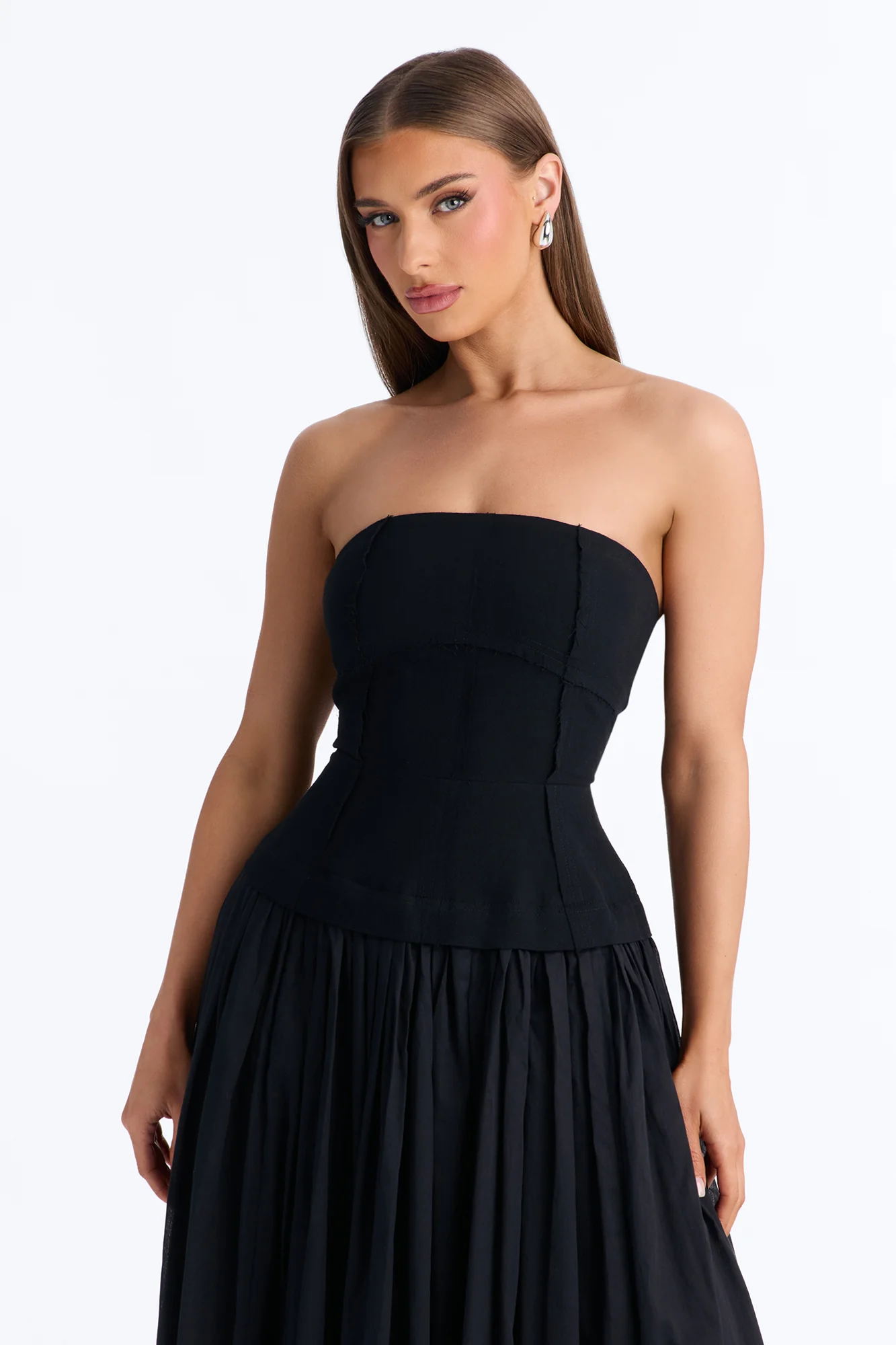 Denise Drop Waist Linen Maxi Dress - Black - Image 2