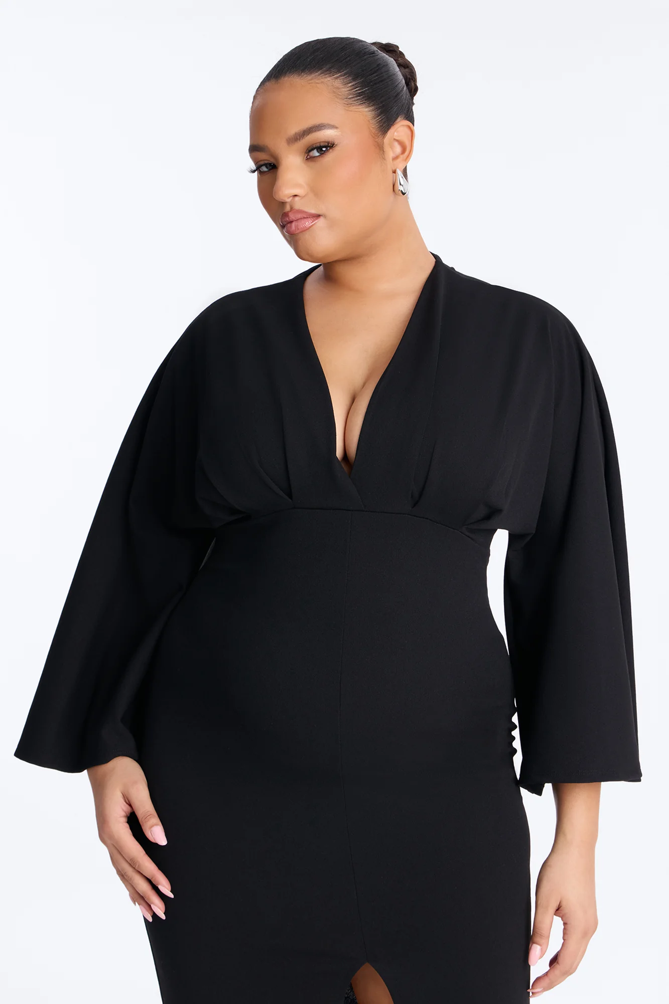 Denise Long Sleeve Midi Dress - Black - Image 6