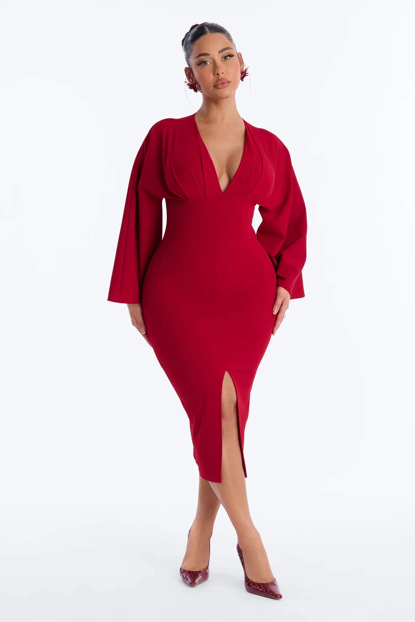 Denise Long Sleeve Midi Dress - Wine