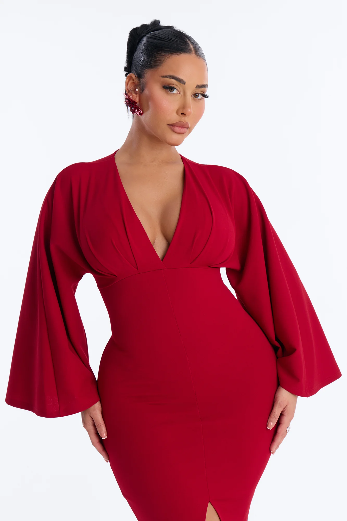 Denise Long Sleeve Midi Dress - Wine - Image 2