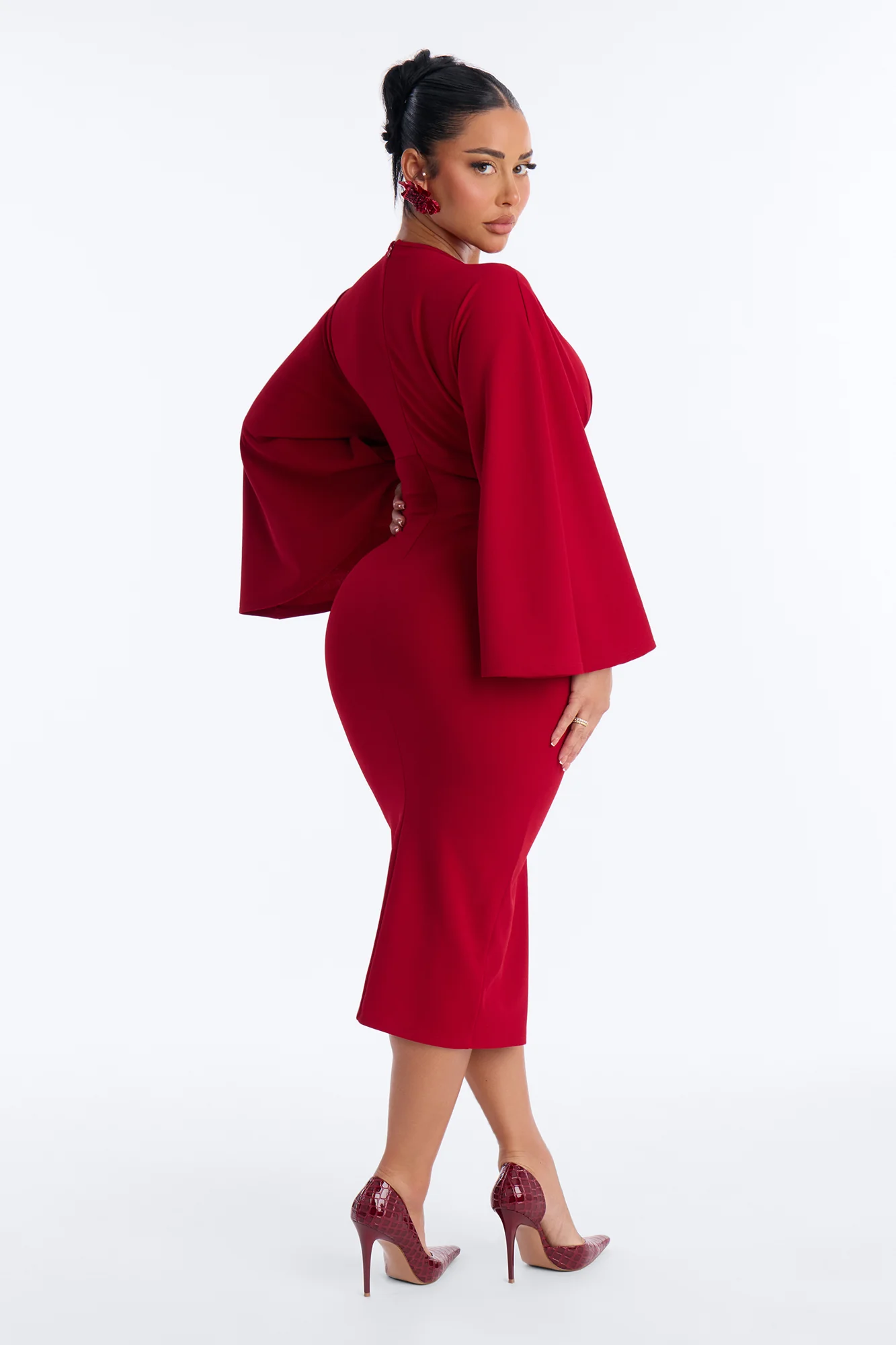 Denise Long Sleeve Midi Dress - Wine - Image 4