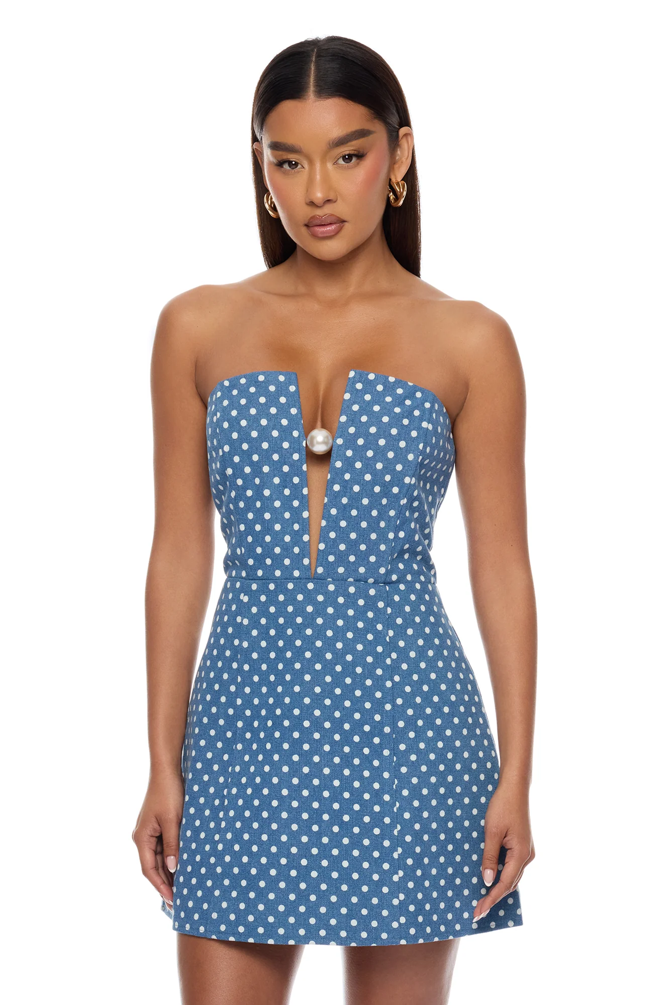 Denise Pearl Denim Mini Dress - Denim