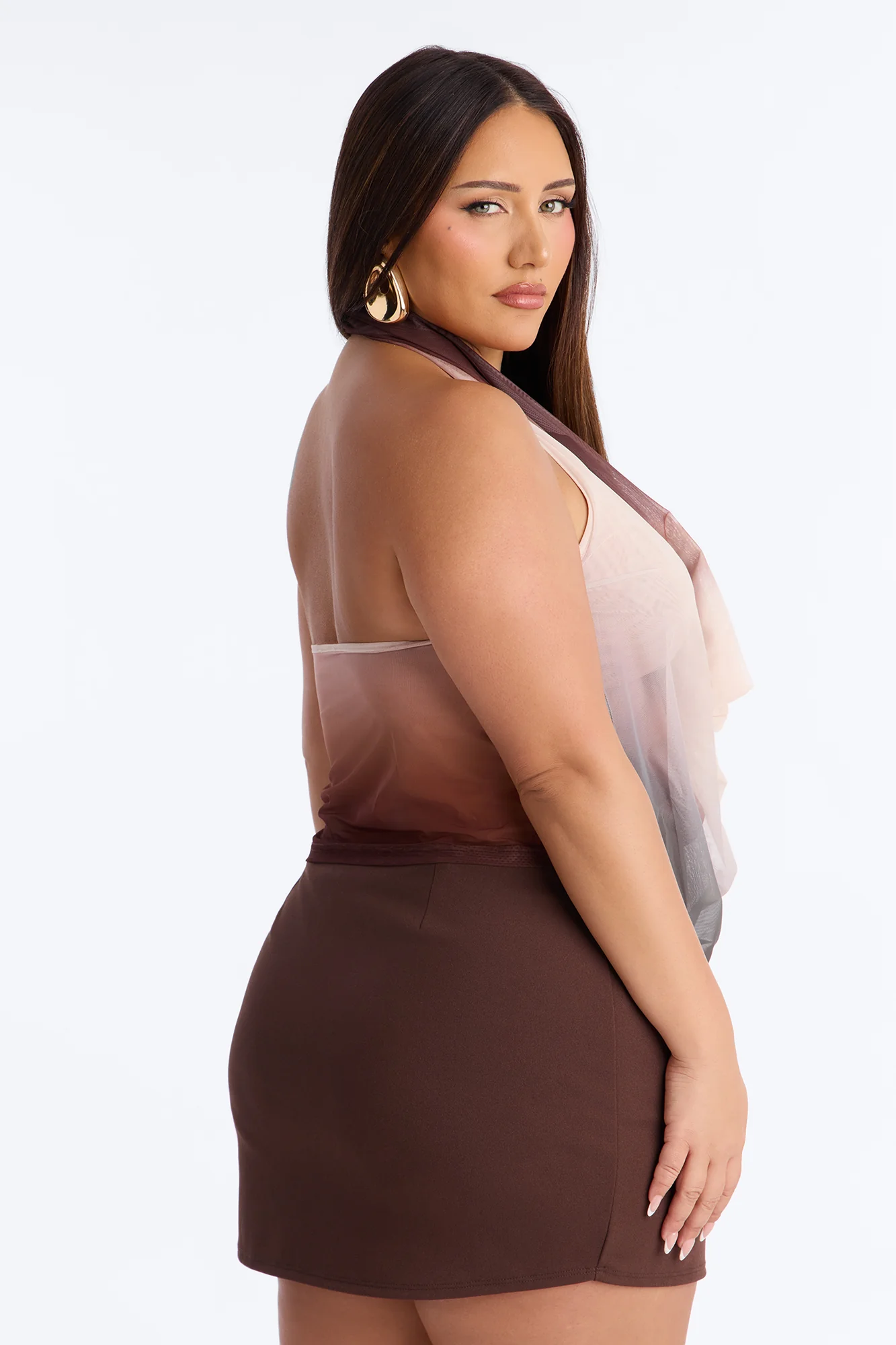 Desert Baddie Mesh Cowl Neck Halter Top - Taupe/combo - Image 7
