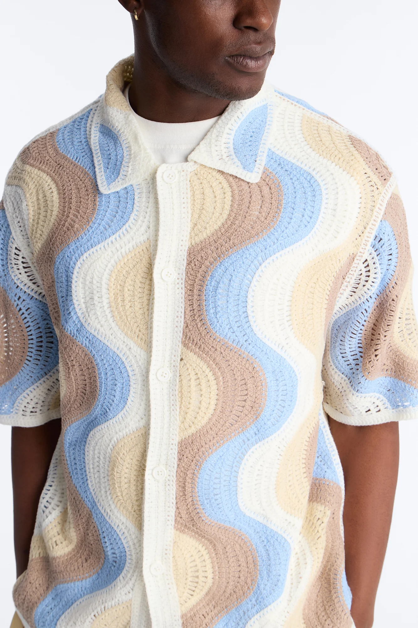 Desert Daze Crochet Short Sleeve Button Up Shirt - Multi Color - Image 3