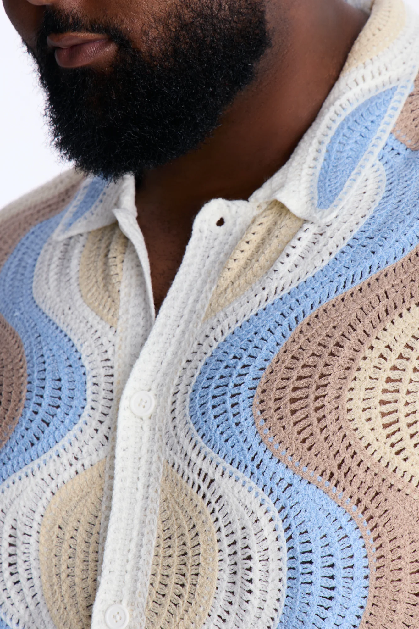 Desert Daze Crochet Short Sleeve Button Up Shirt - Multi Color - Image 7