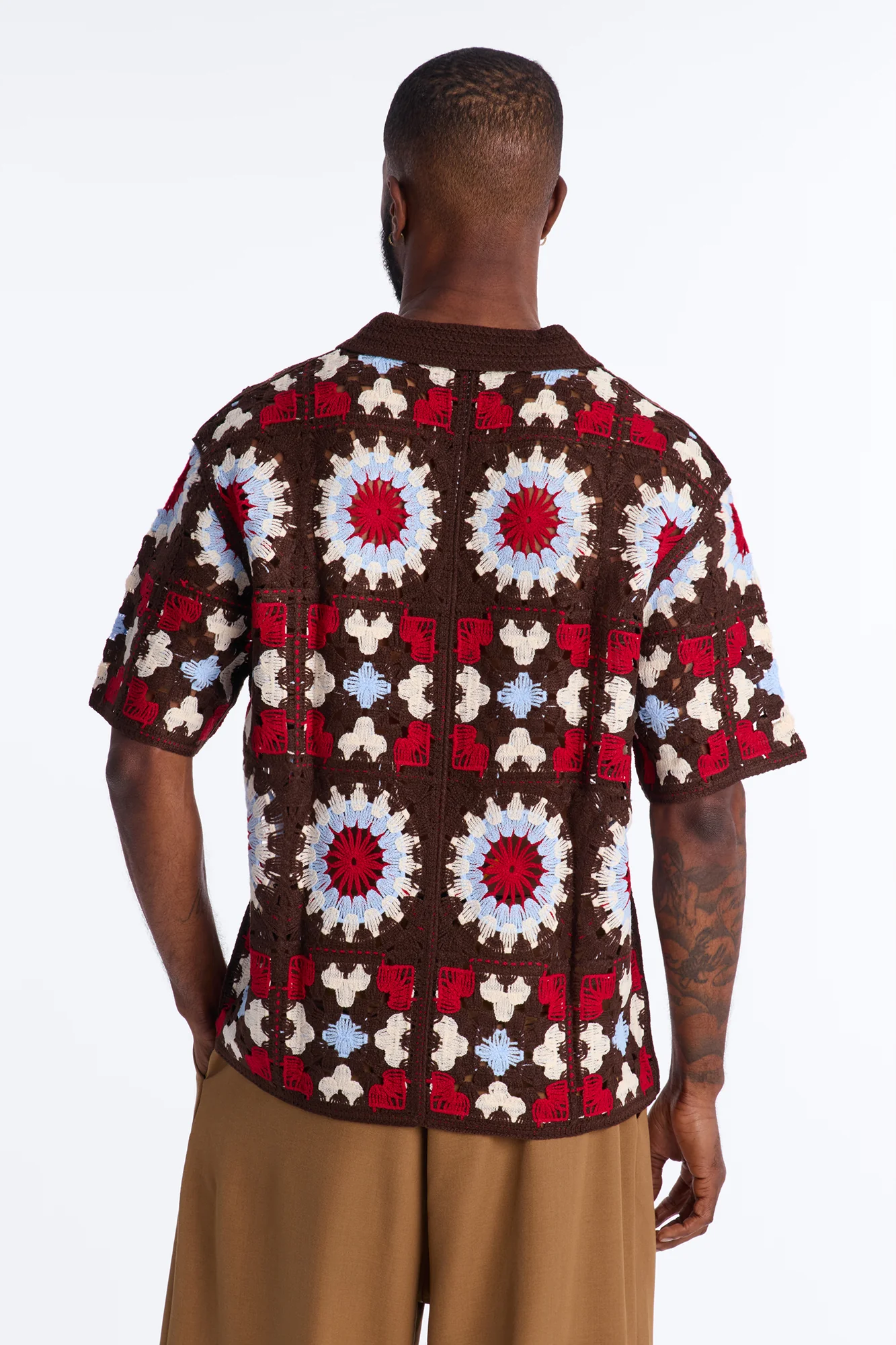 Desert Hues Crochet Button Up Shirt - Brown - Image 4