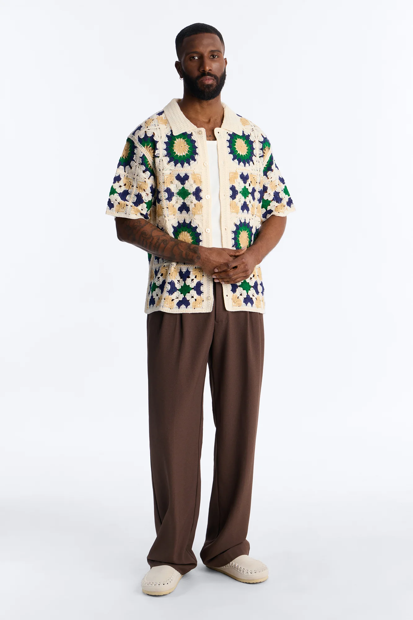 Desert Hues Crochet Button Up Shirt - Cream - Image 2