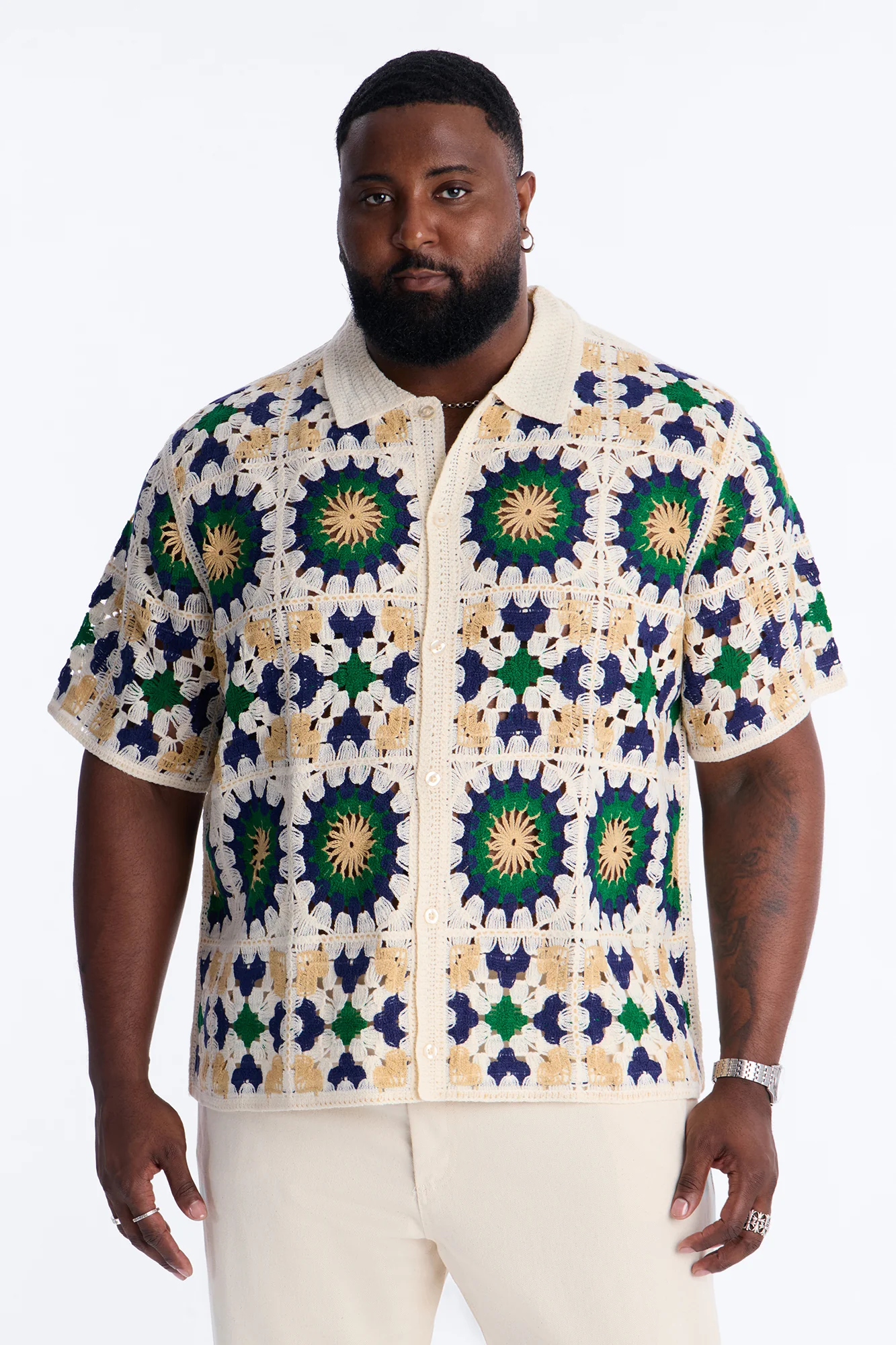 Desert Hues Crochet Button Up Shirt - Cream - Image 5
