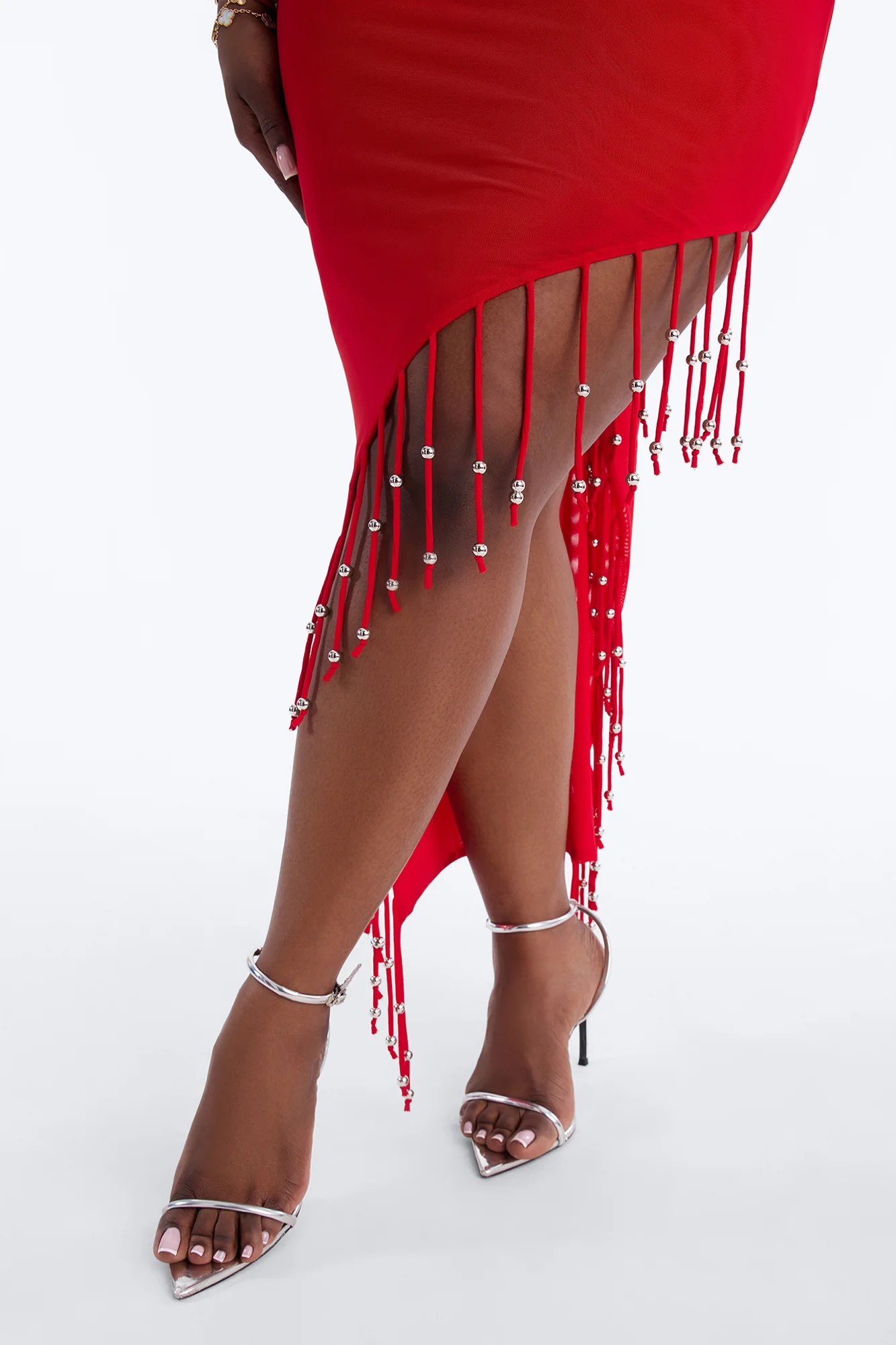 Desiree Beaded Fringe Mesh Skirt Set - Red - Image 7