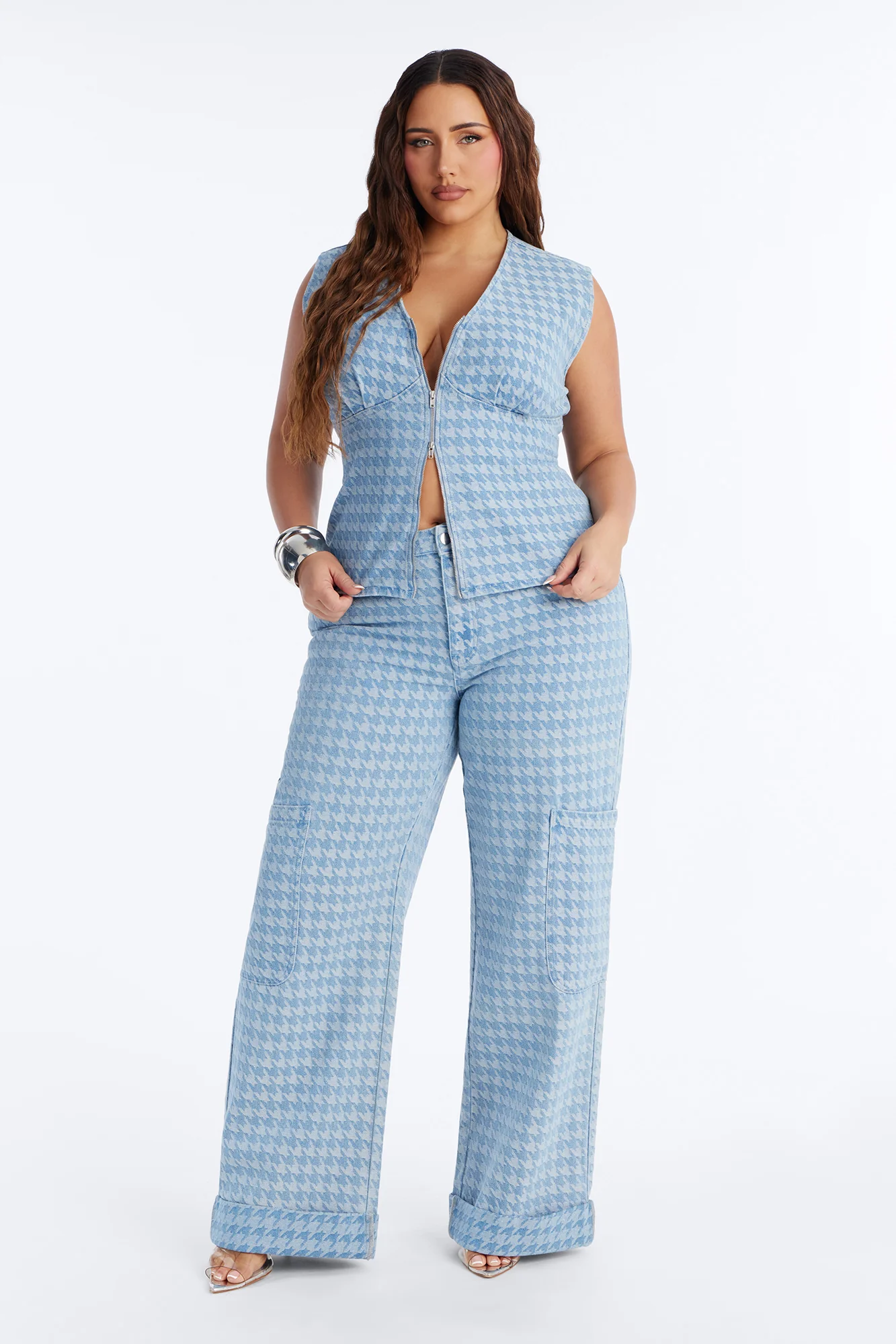Desiree Denim Houndstooth Pant Set - Light Wash - Image 7