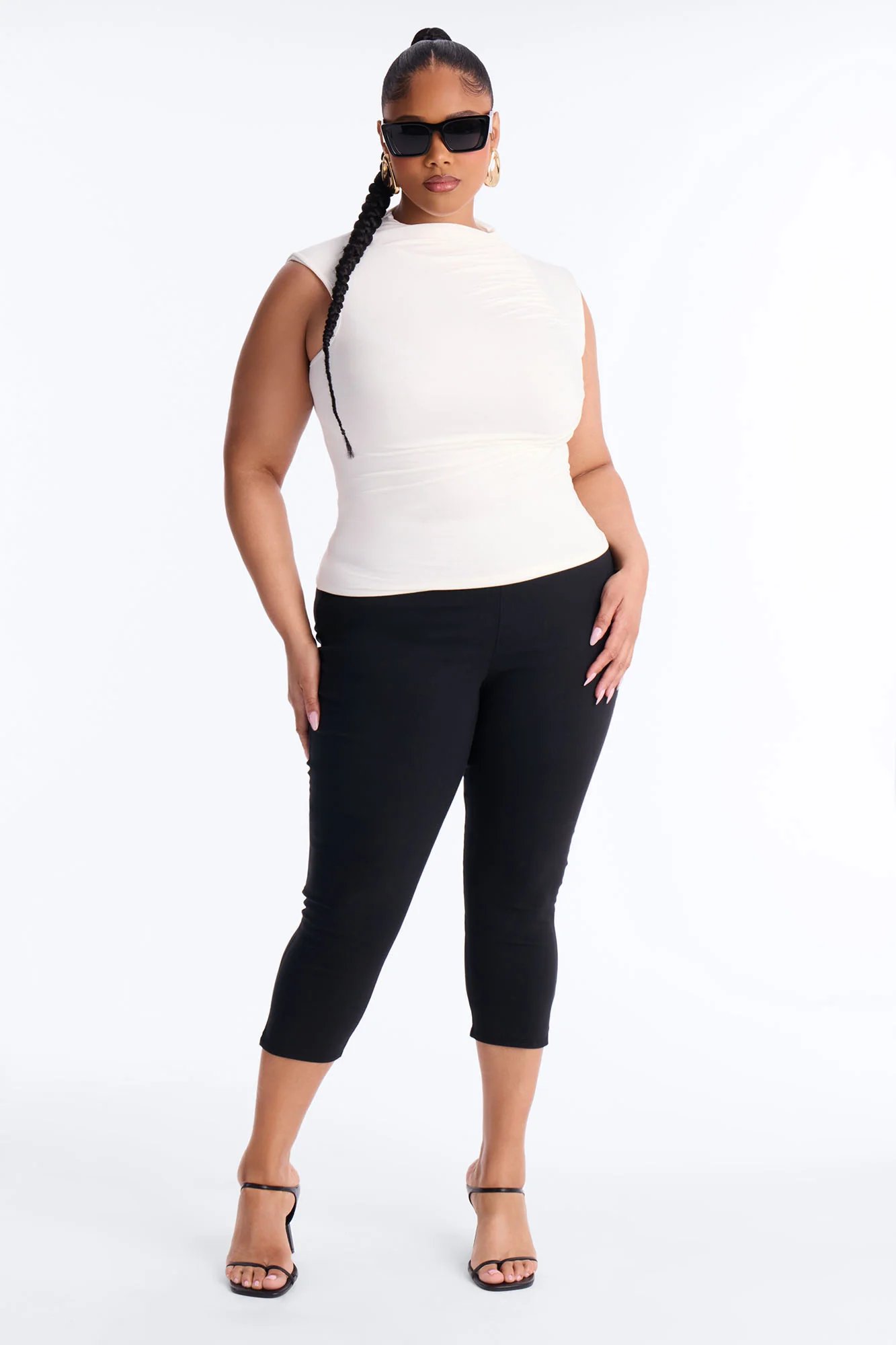 Desiree Mock Neck Ruched Sleeveless Top - Ivory - Image 6