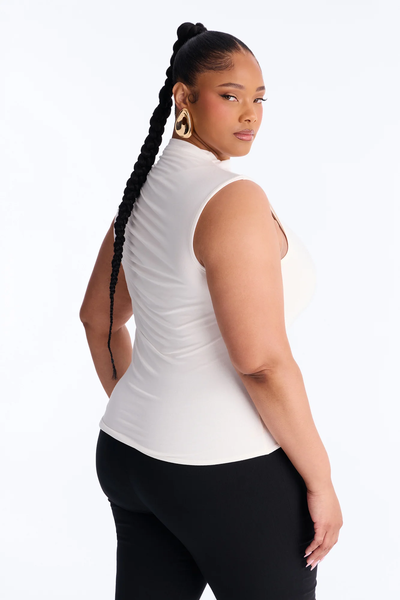 Desiree Mock Neck Ruched Sleeveless Top - Ivory - Image 8