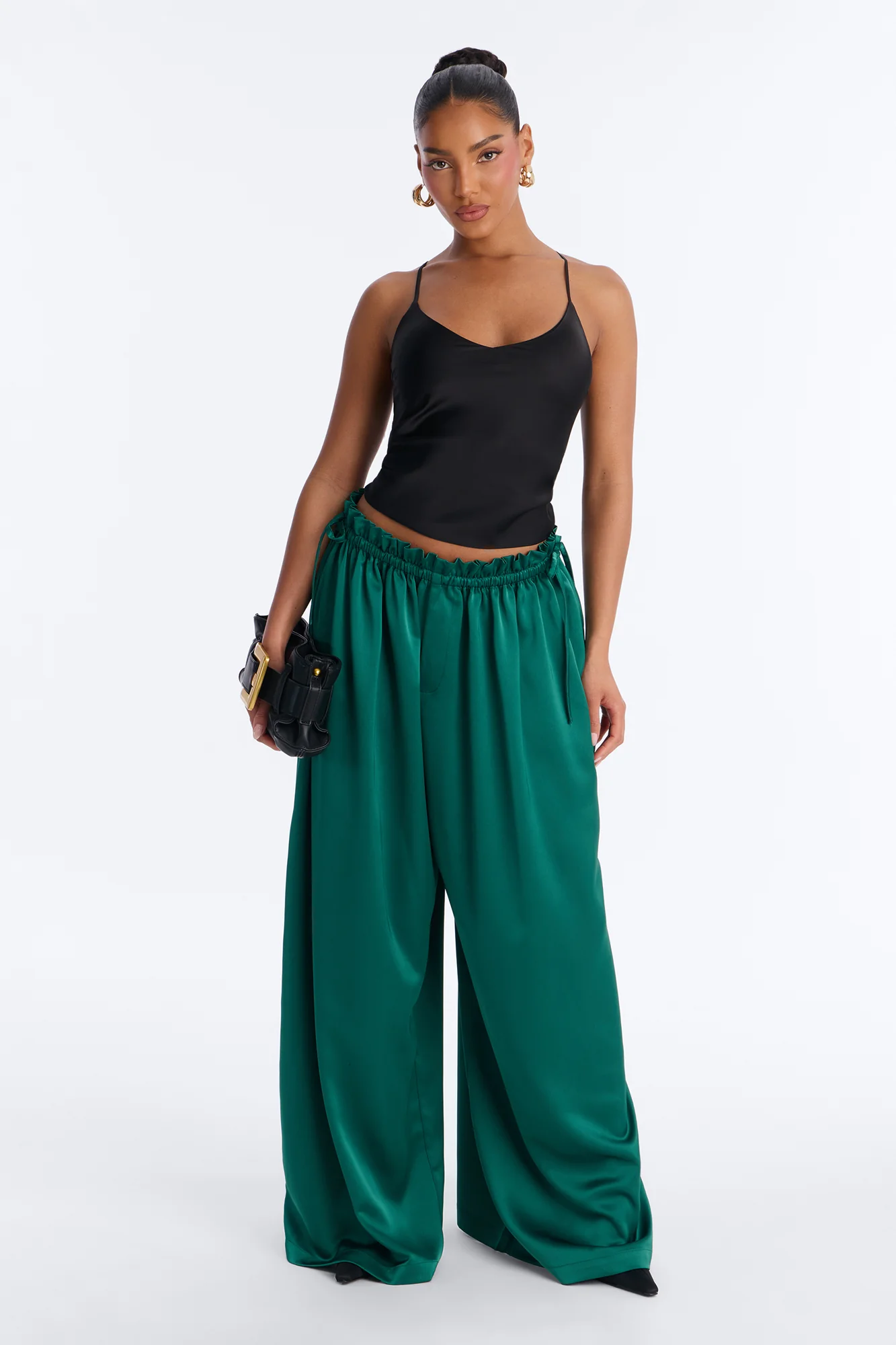 Desiree Wide Leg Satin Pants - Emerald