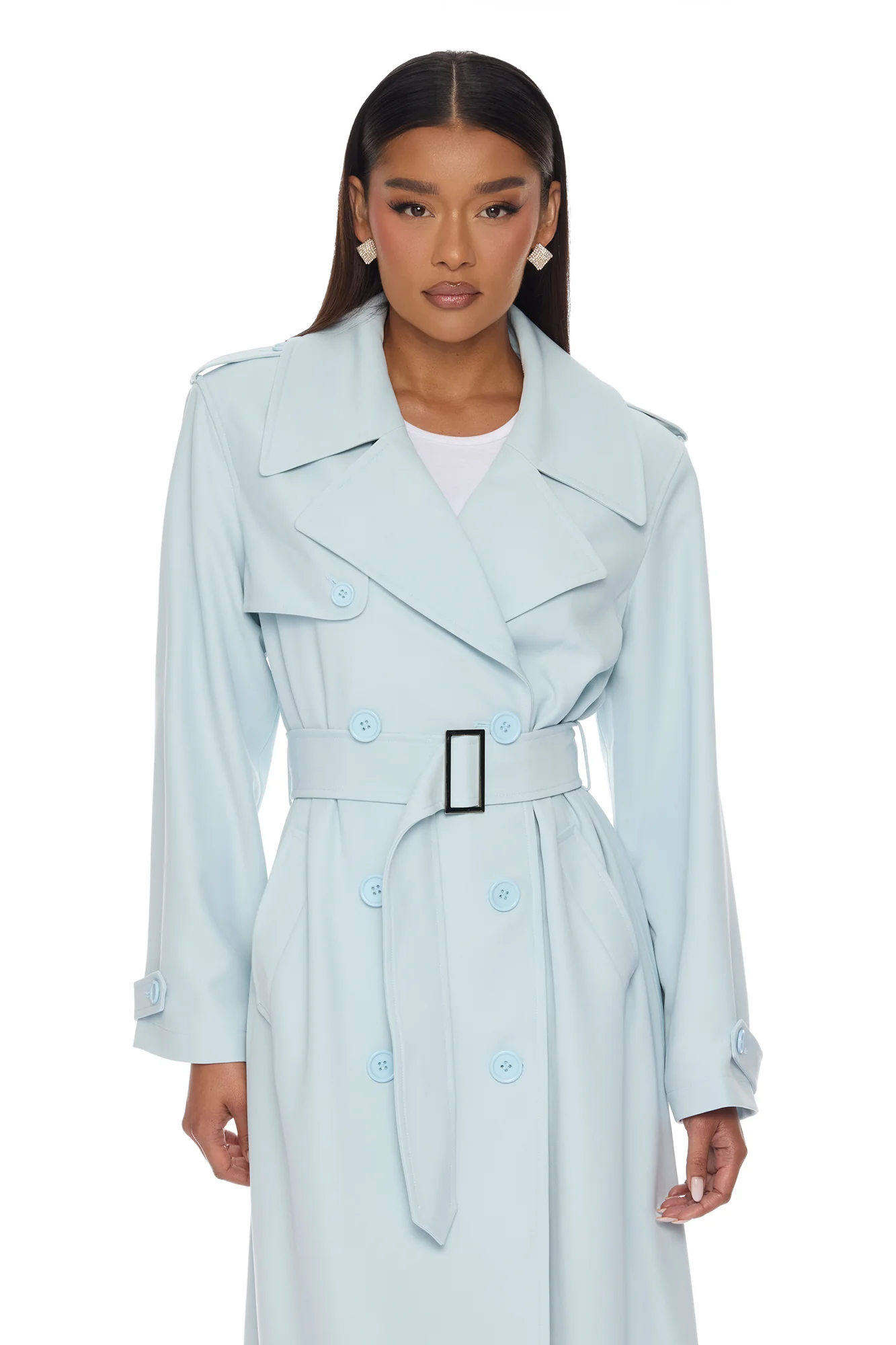 Destiny Belted Trench Coat - Light Blue - Image 2