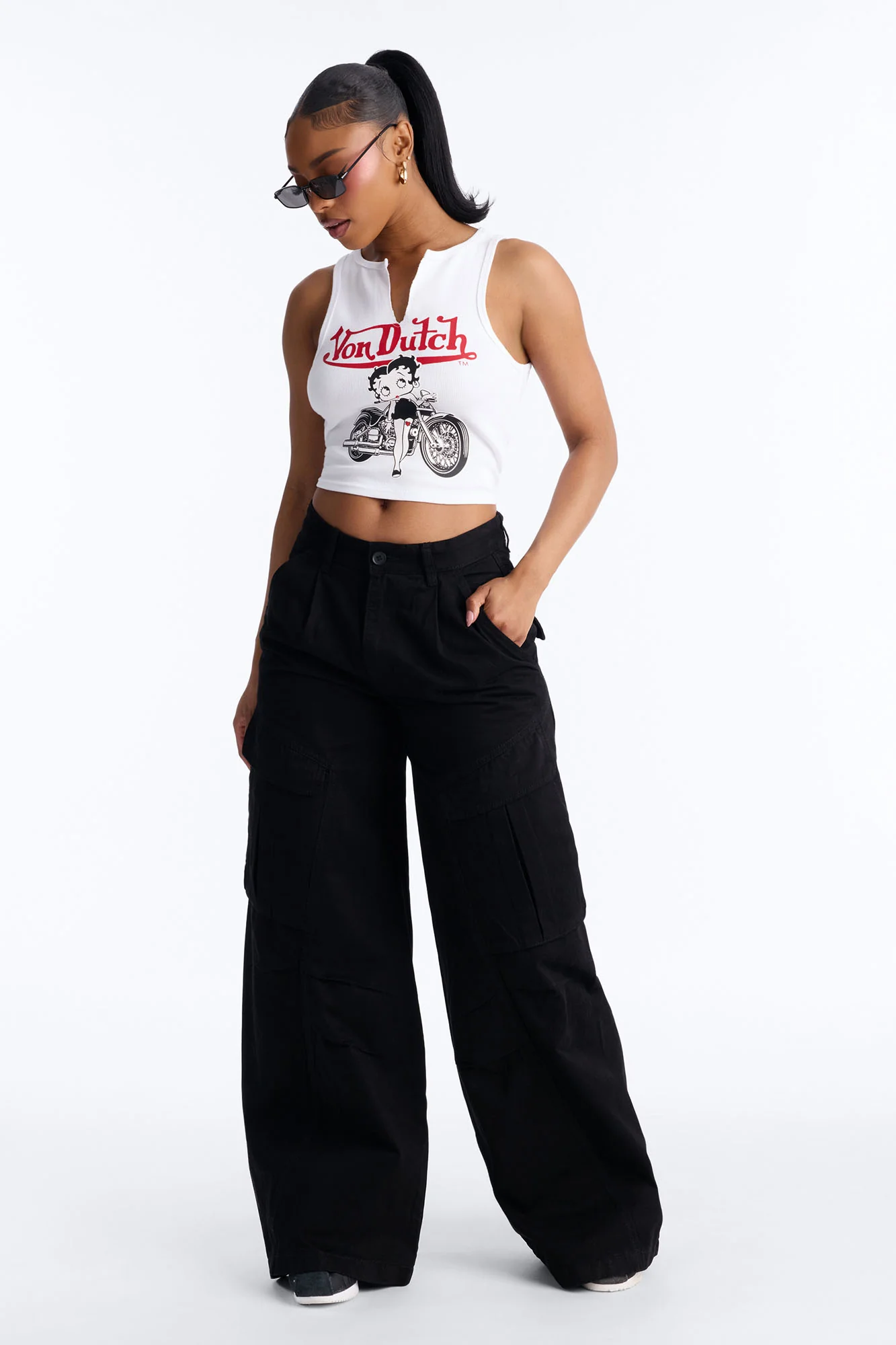 Destiny High Rise Wide Leg Cargo Pant 33″ - Black