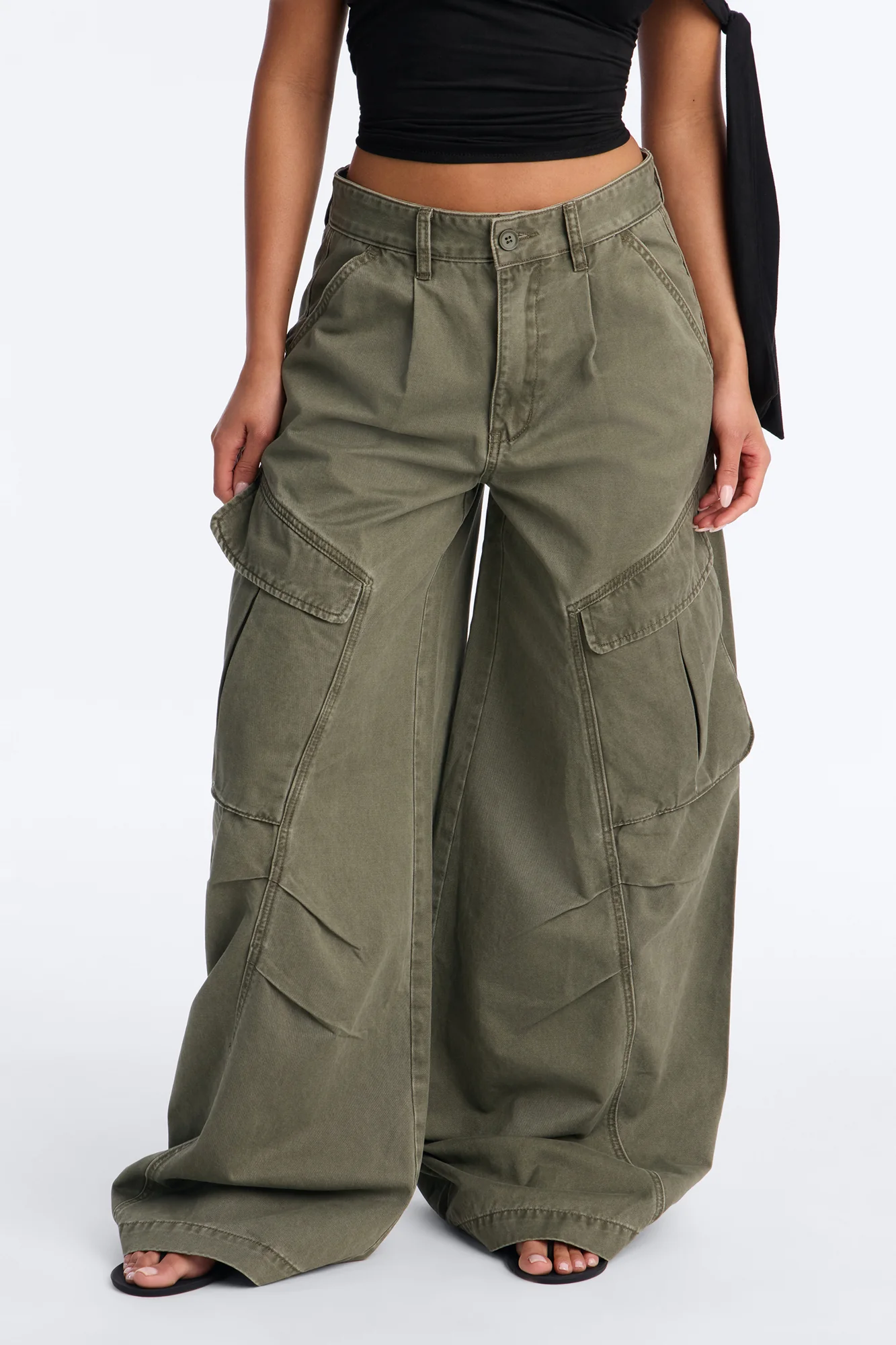 Destiny High Rise Wide Leg Cargo Pant 33″ - Olive - Image 2