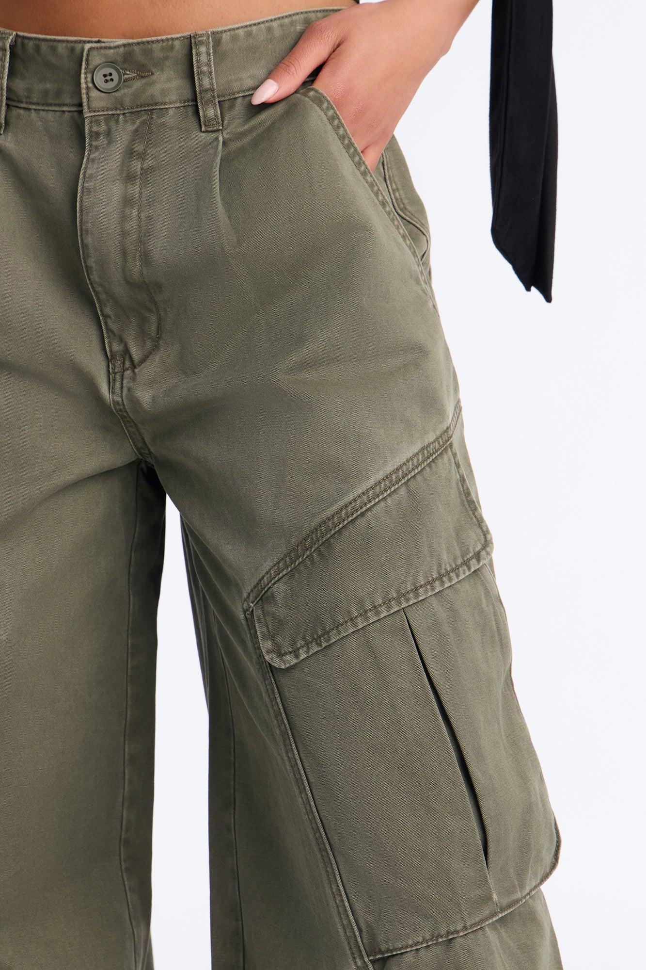 Destiny High Rise Wide Leg Cargo Pant 33″ - Olive - Image 3