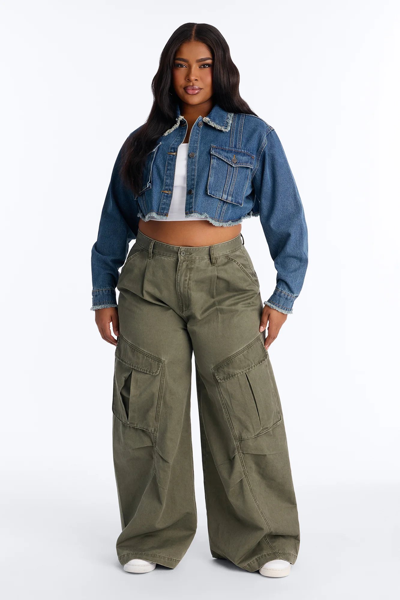 Destiny High Rise Wide Leg Cargo Pant 33″ - Olive - Image 5