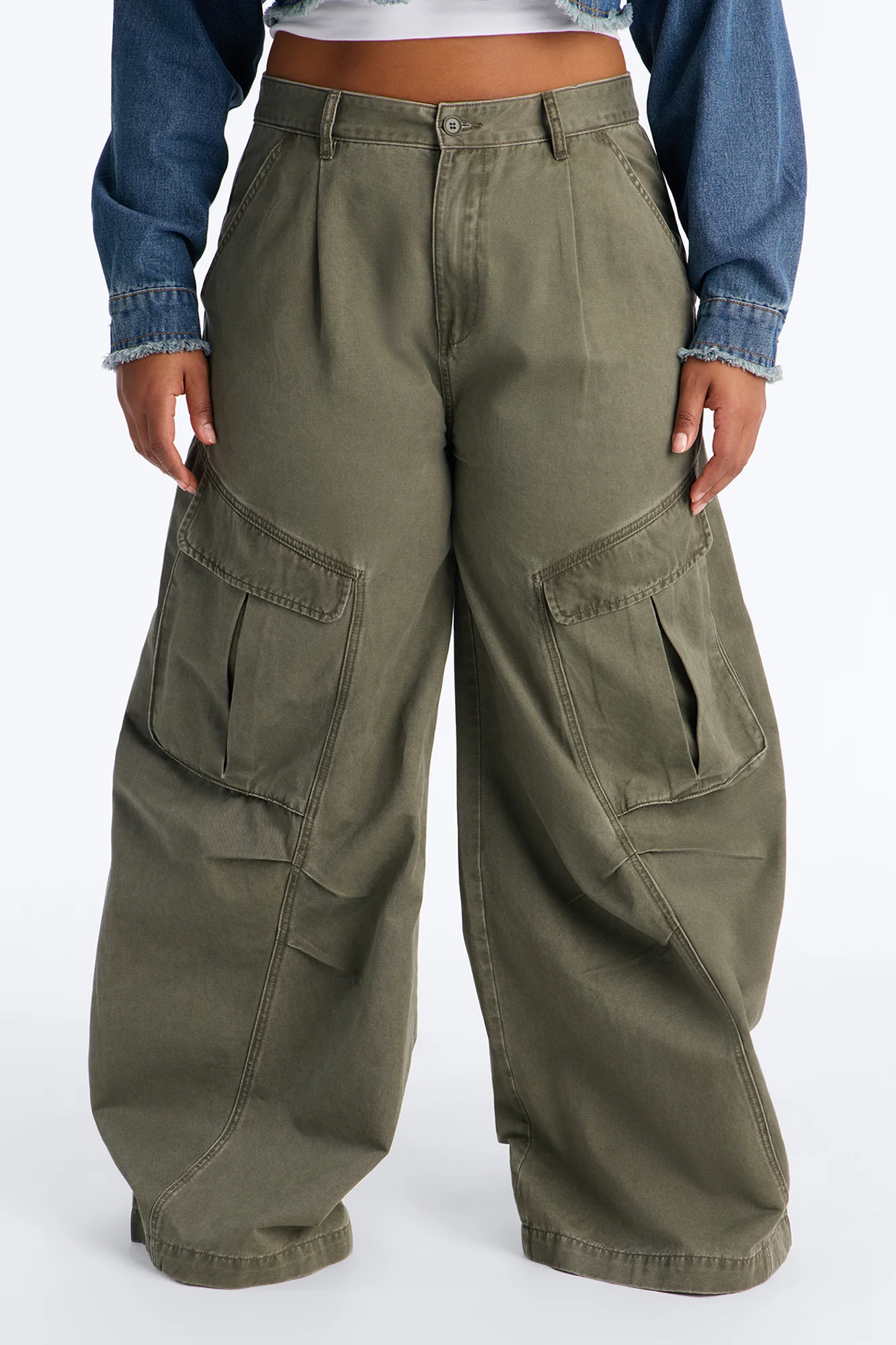 Destiny High Rise Wide Leg Cargo Pant 33″ - Olive - Image 6