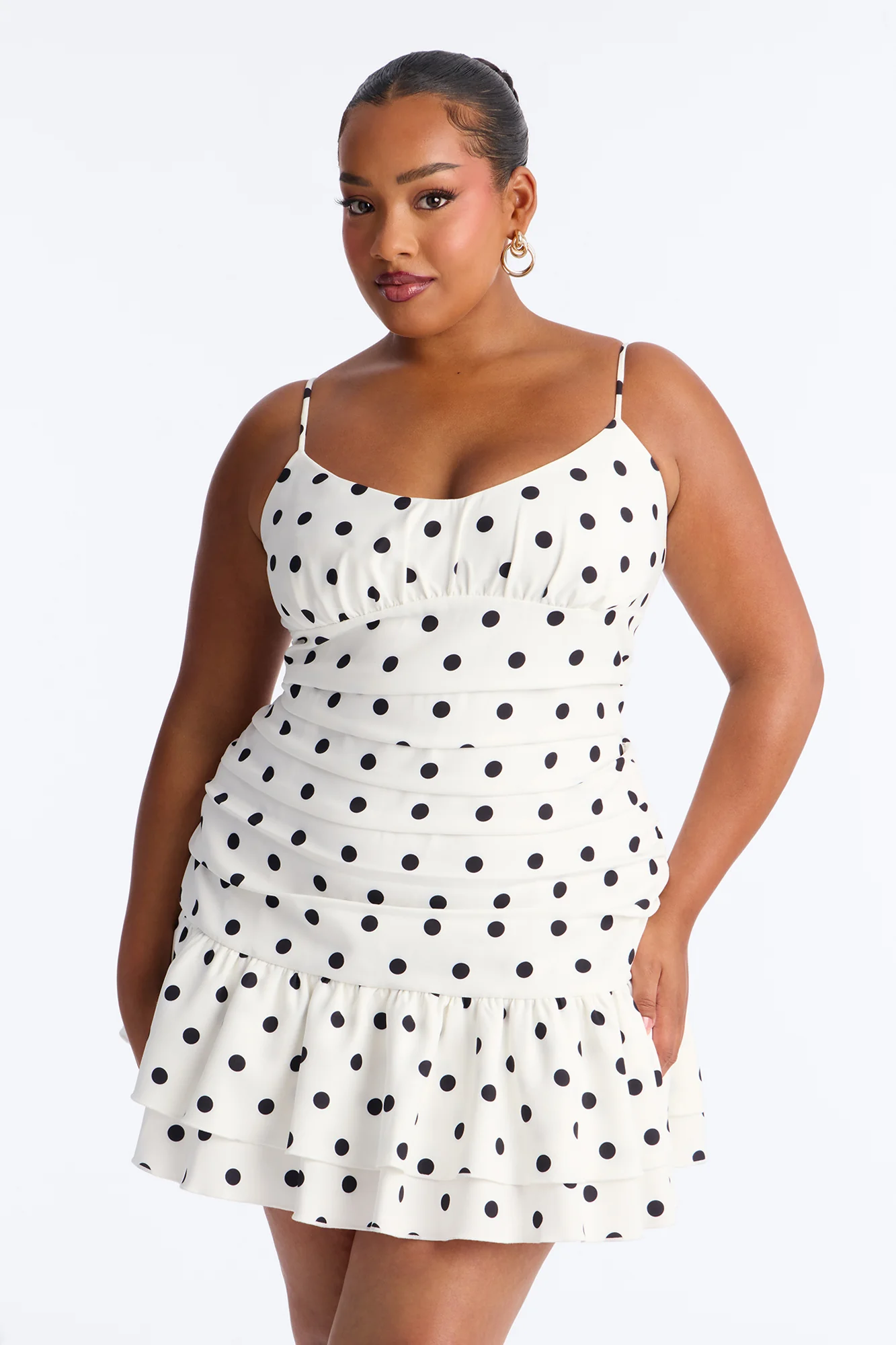 Devin Polka Dot Bubble Mini Dress - White/Black - Image 4