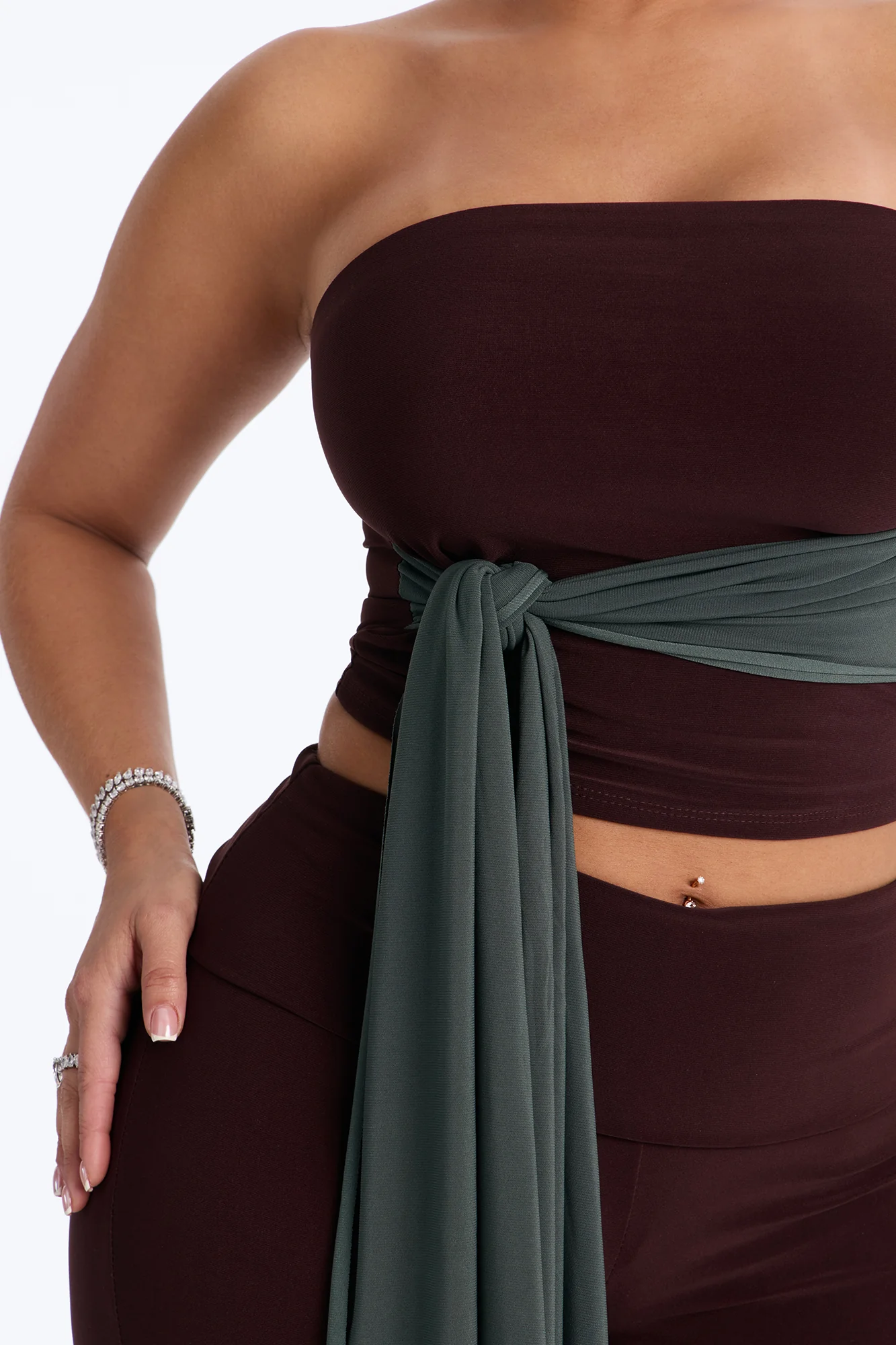 Devin Tie Front Colorblock Pant Set - Brown/combo - Image 3