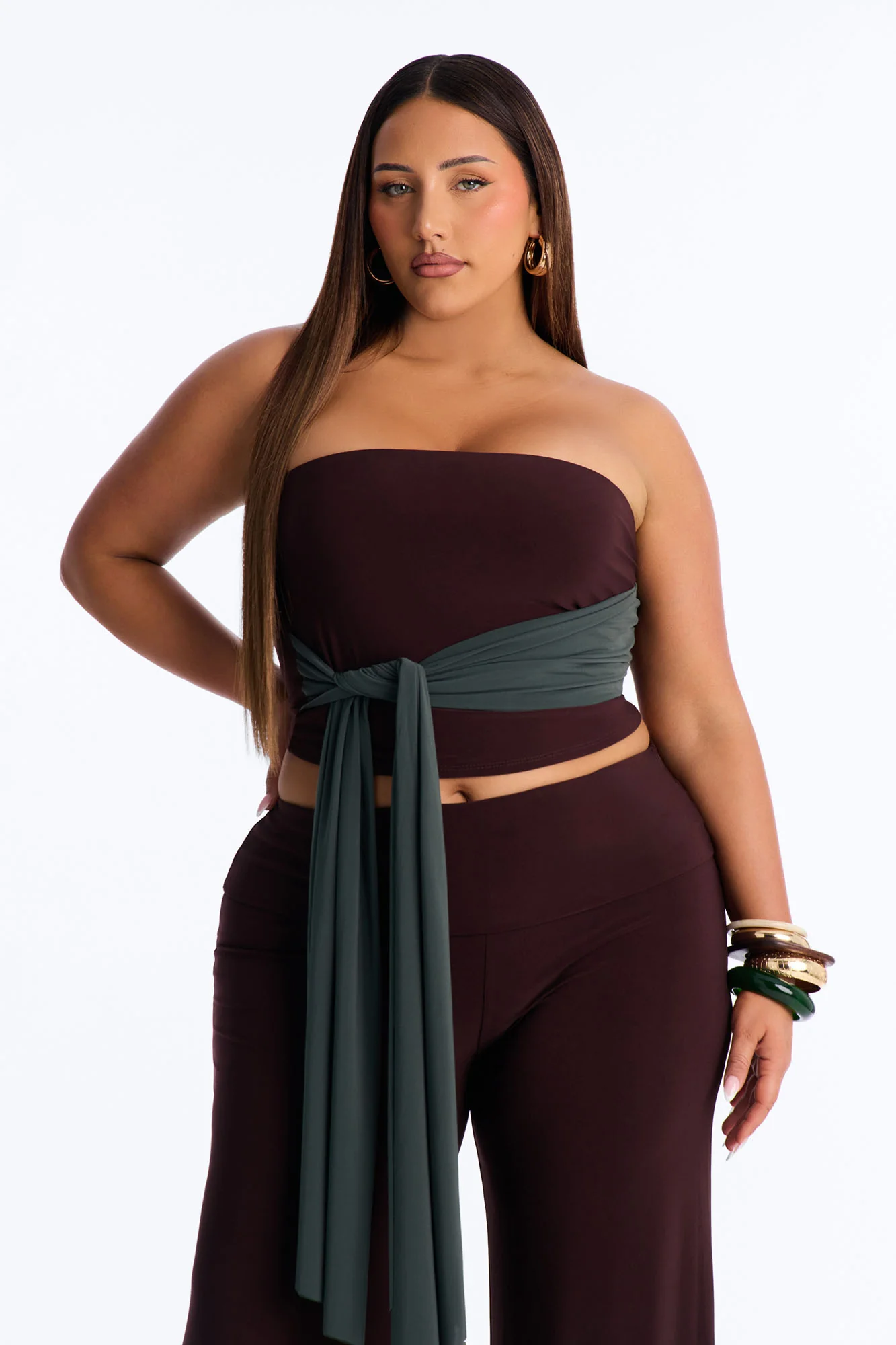 Devin Tie Front Colorblock Pant Set - Brown/combo - Image 6