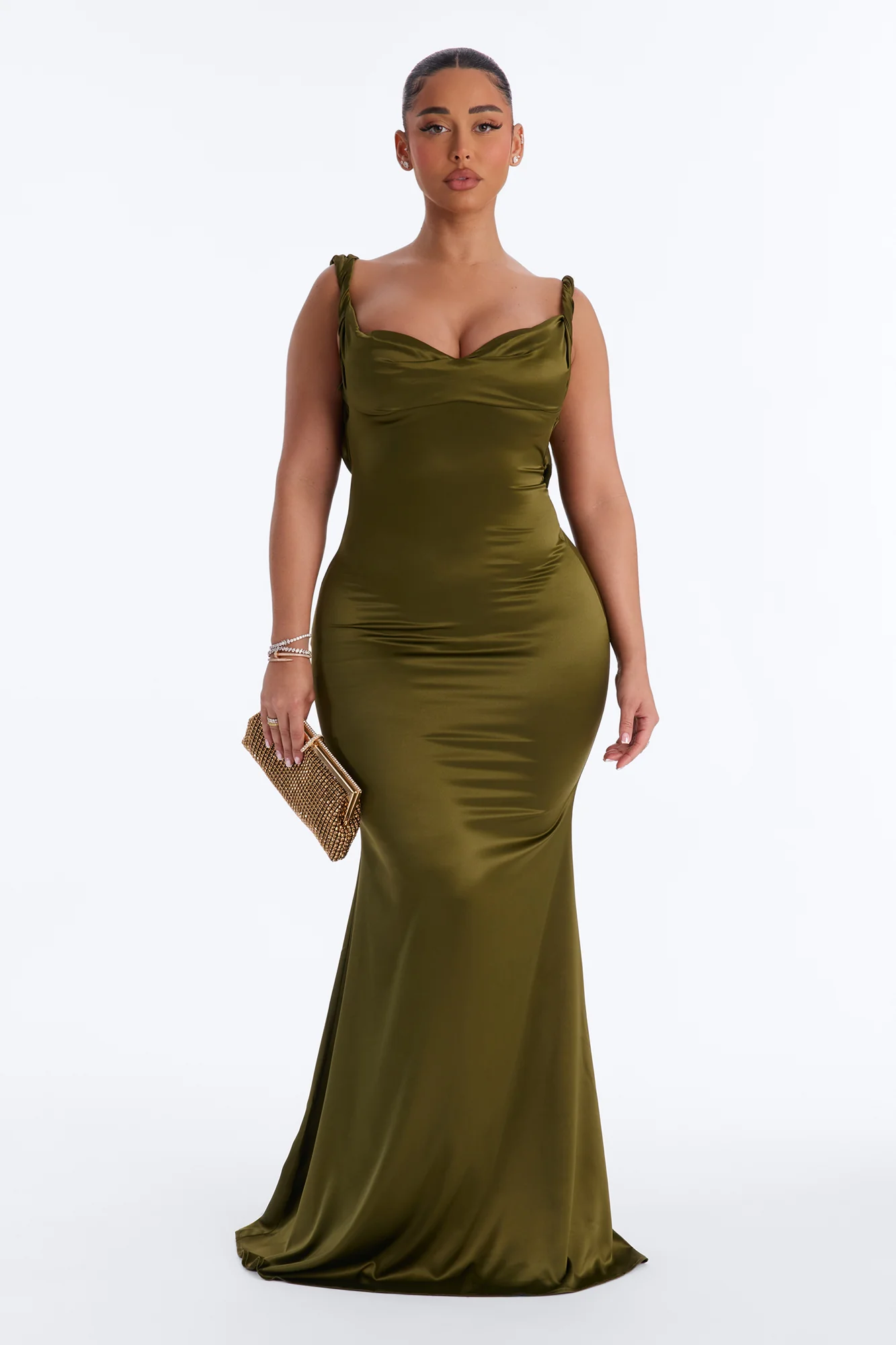 Devoted To You Satin Backless Gown - Olive