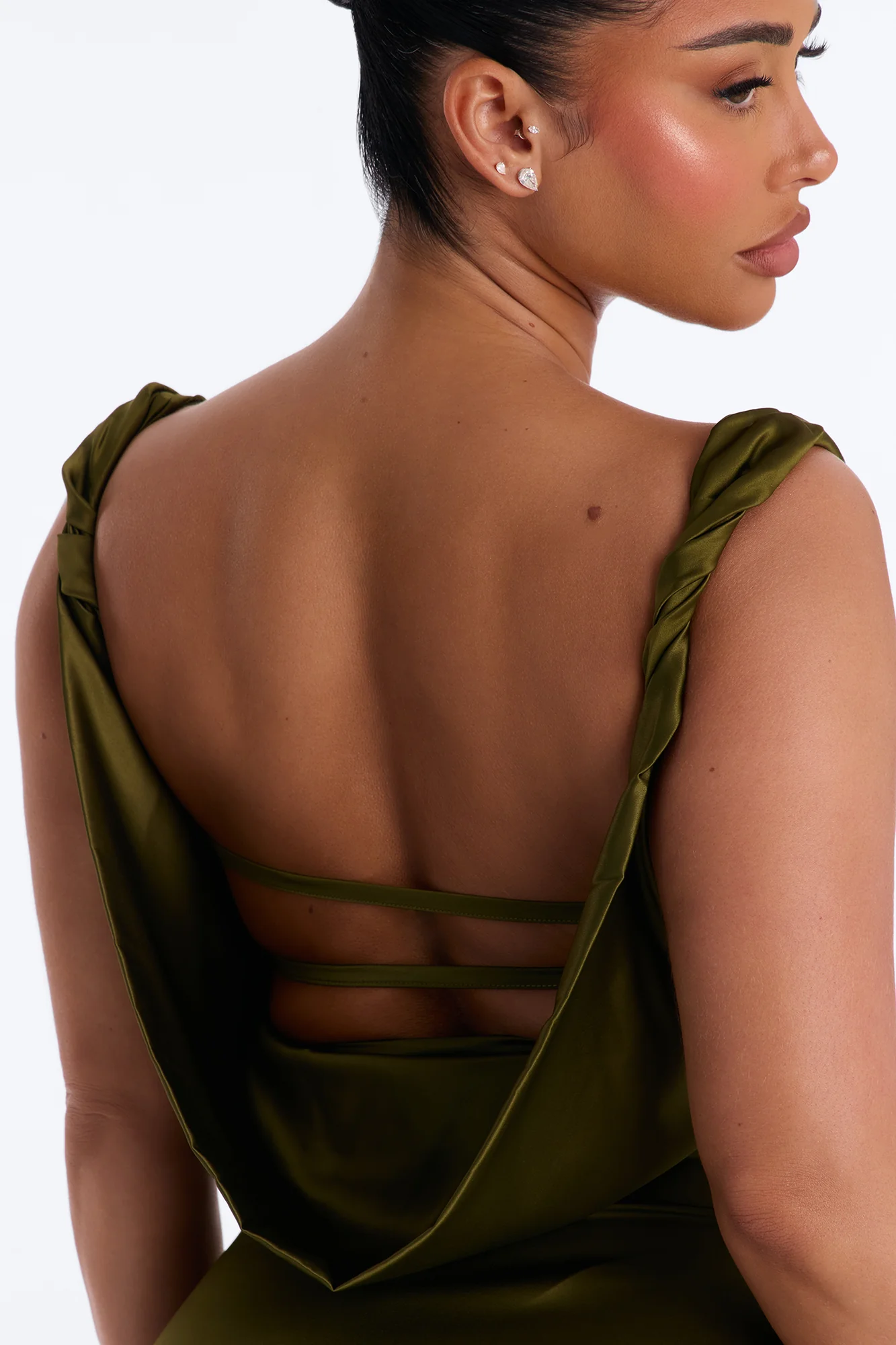 Devoted To You Satin Backless Gown - Olive - Image 3