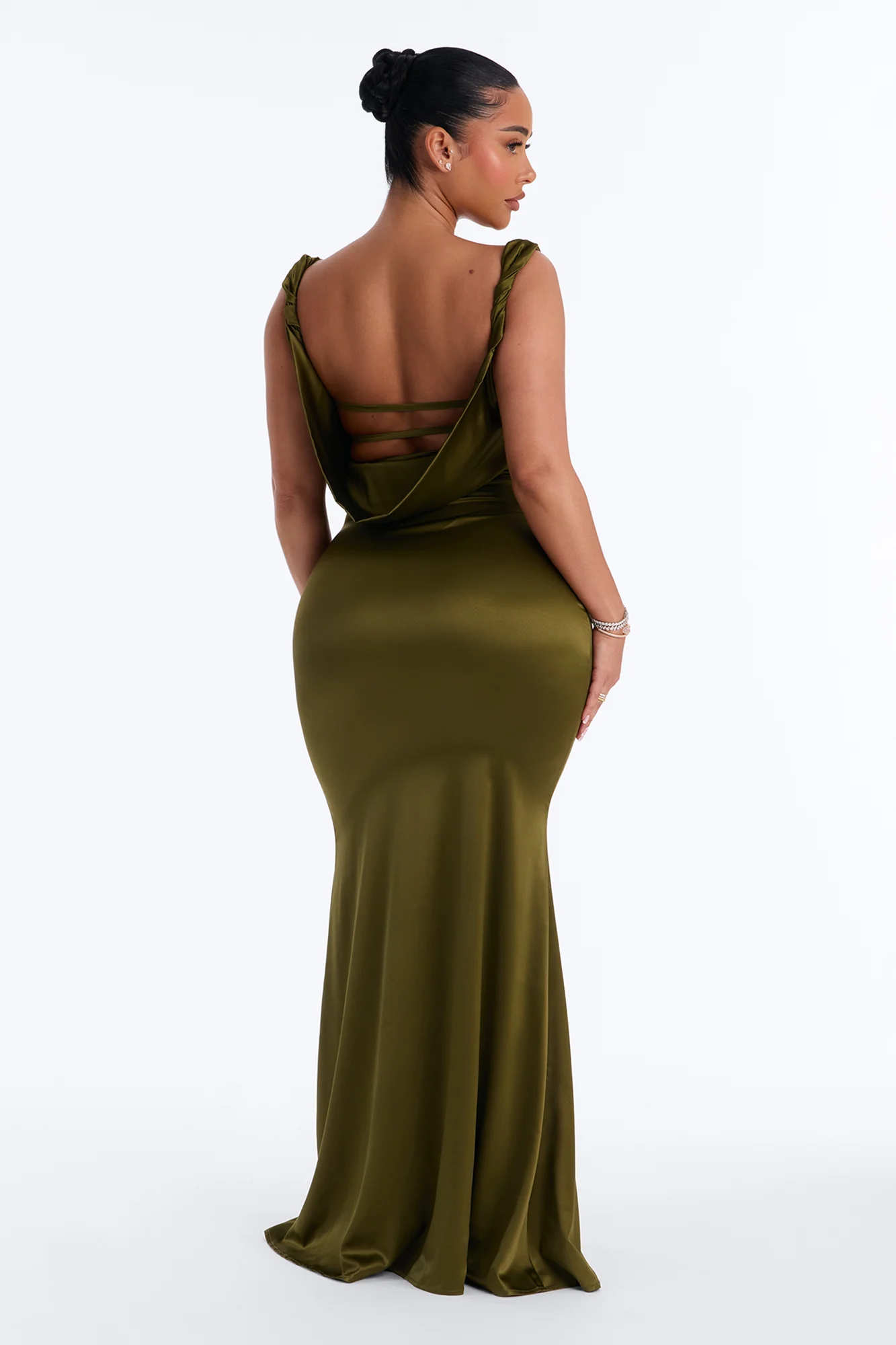 Devoted To You Satin Backless Gown - Olive - Image 4