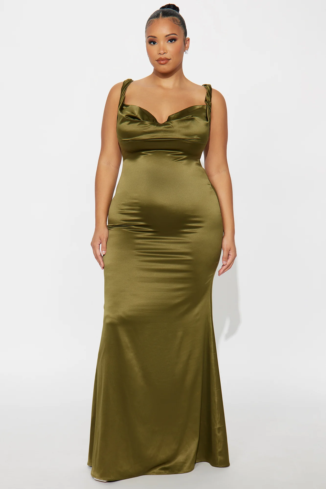 Devoted To You Satin Backless Gown - Olive - Image 5