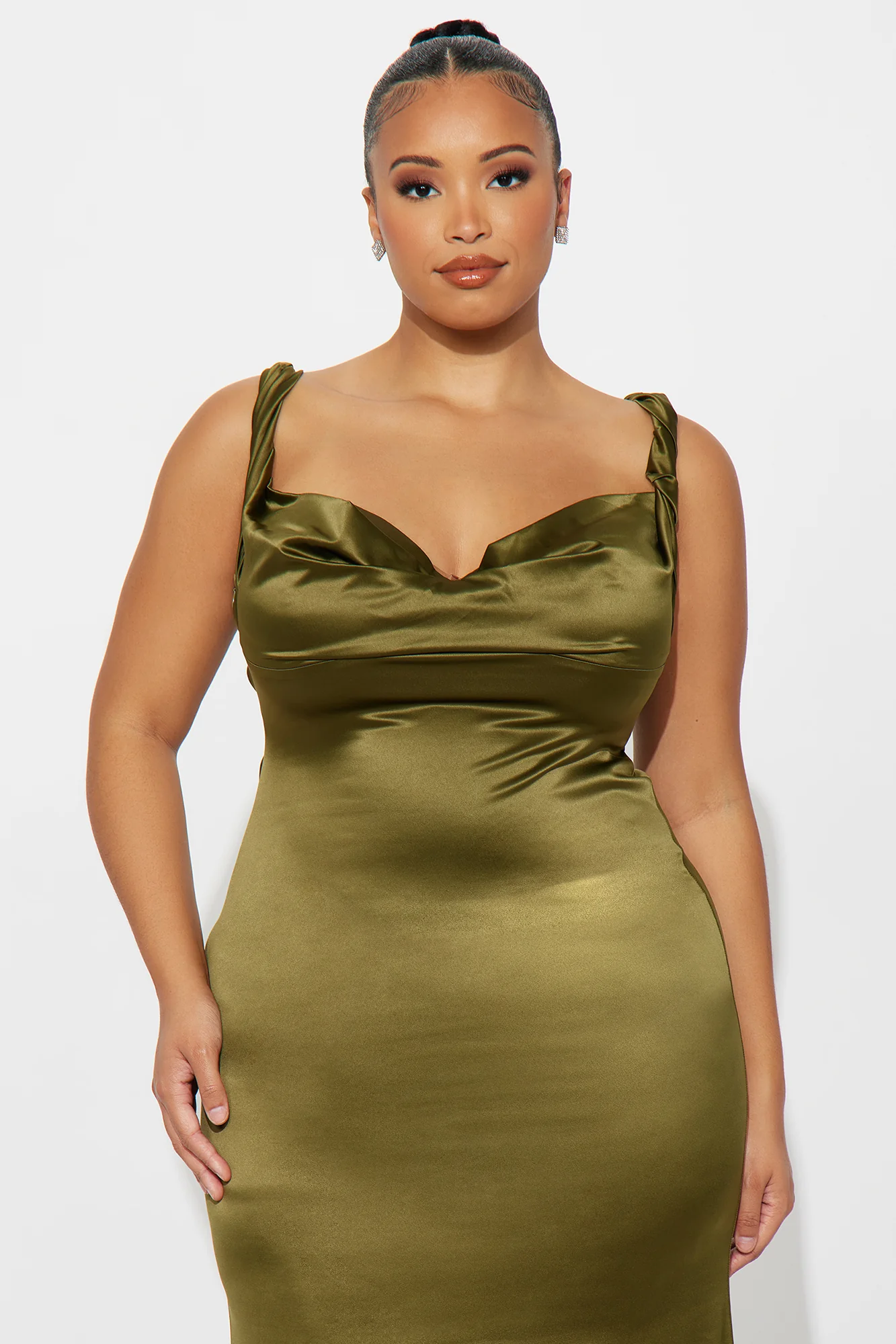 Devoted To You Satin Backless Gown - Olive - Image 6