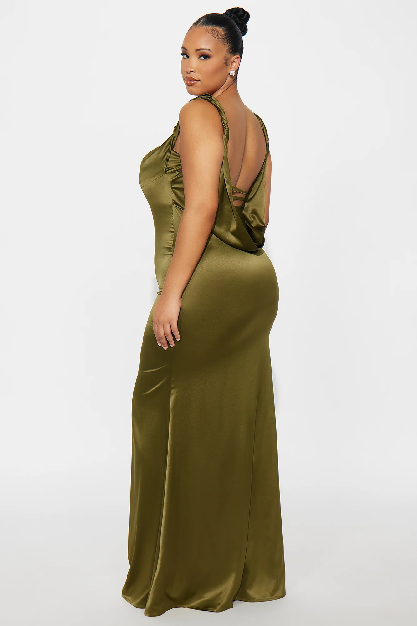 Devoted To You Satin Backless Gown - Olive - Image 7