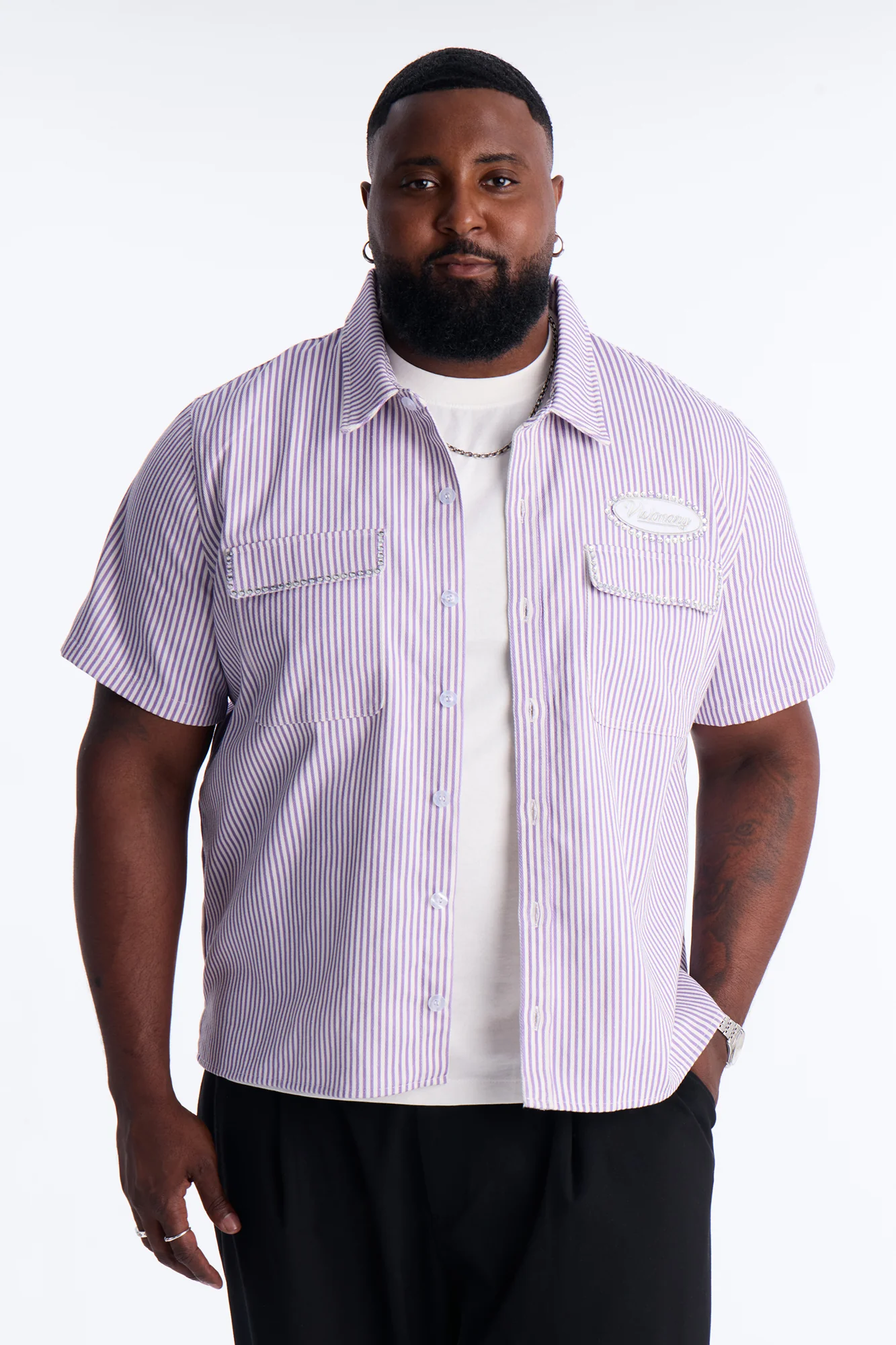 Diamante Trim Mechanic Shirt - Purple - Image 5