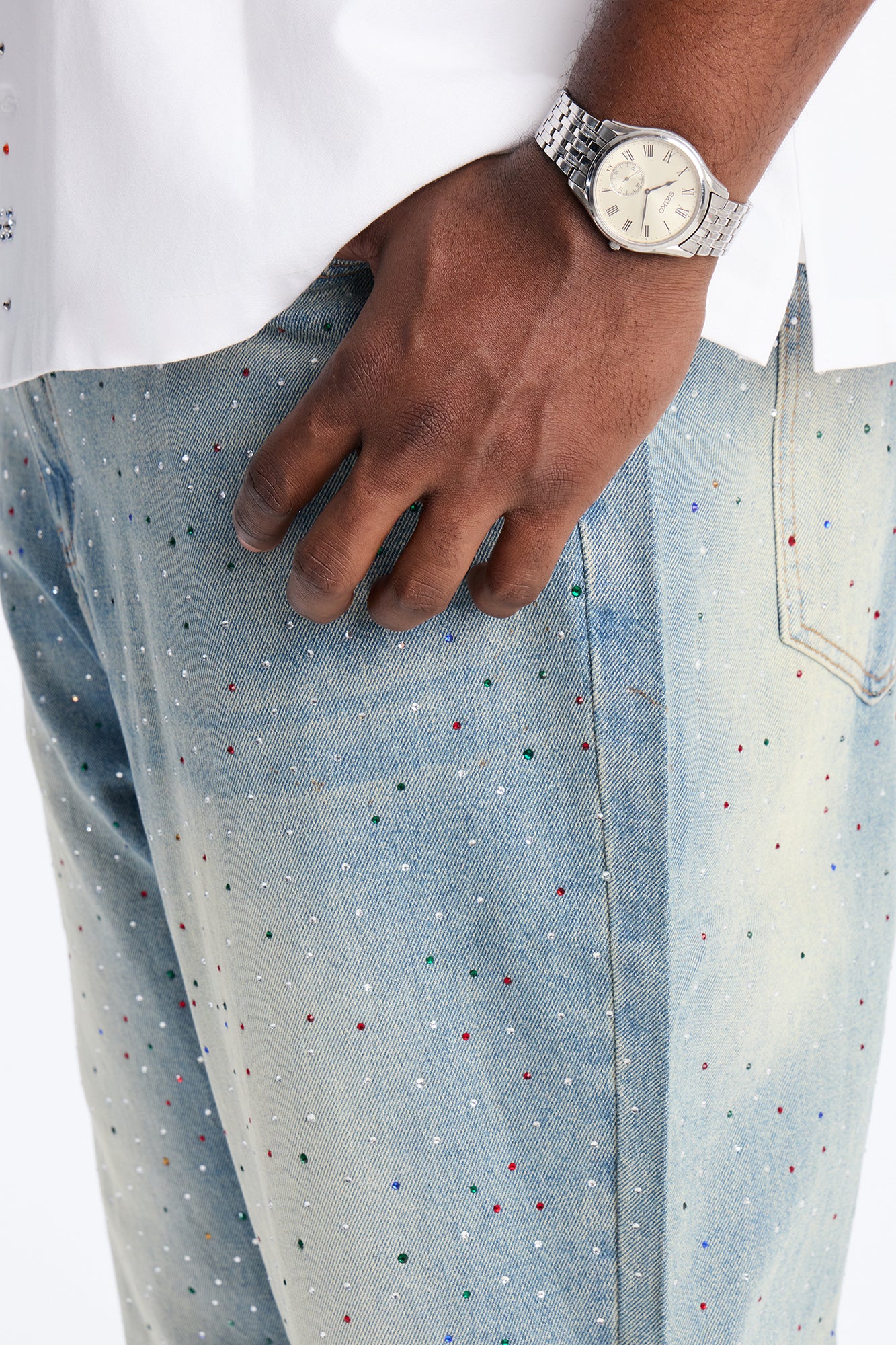 Diamond Dust Baggy Jean - Medium Blue Wash - Image 7