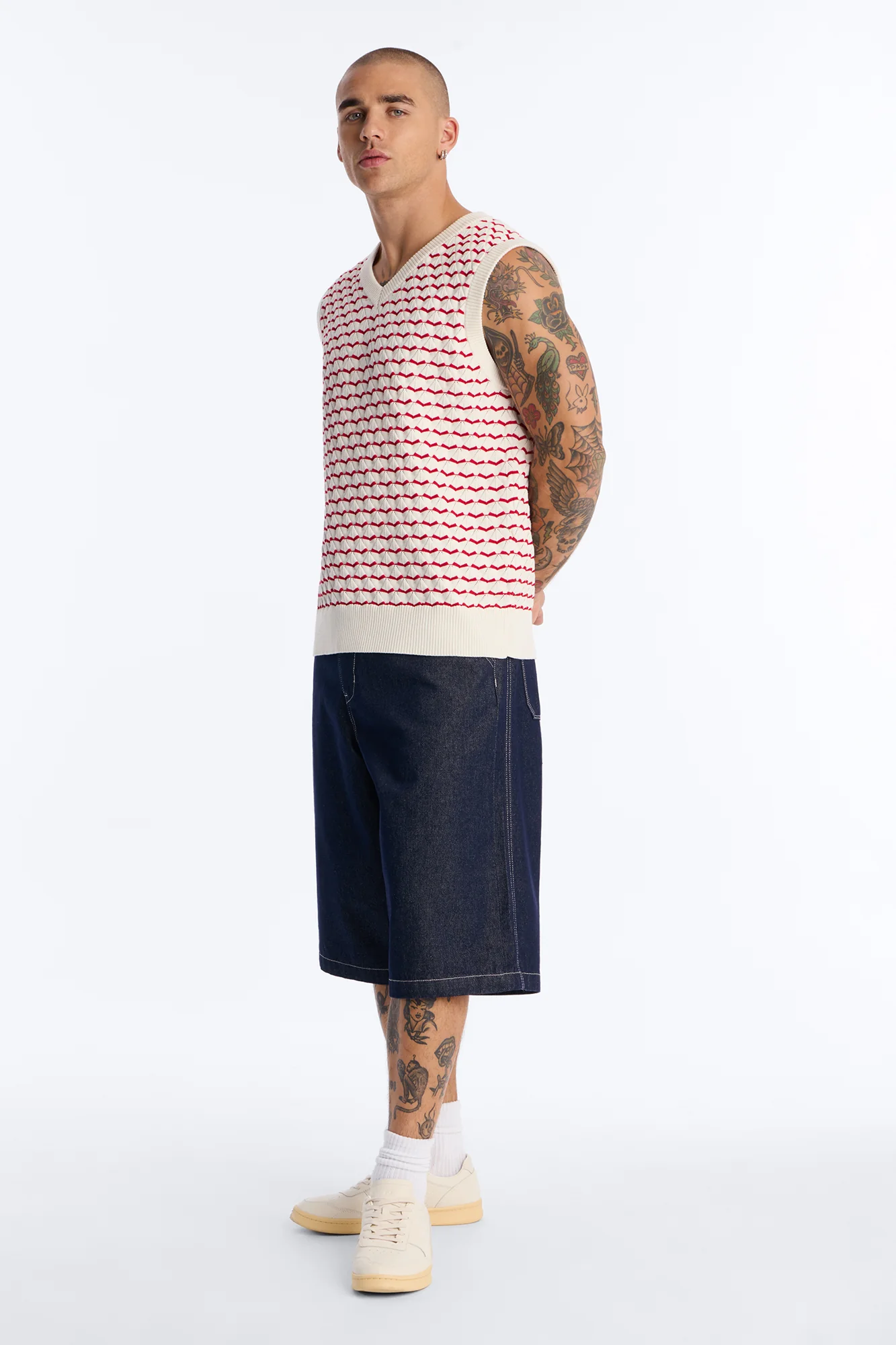 Diamond Textured Knit Tank - Cream/combo - Image 2