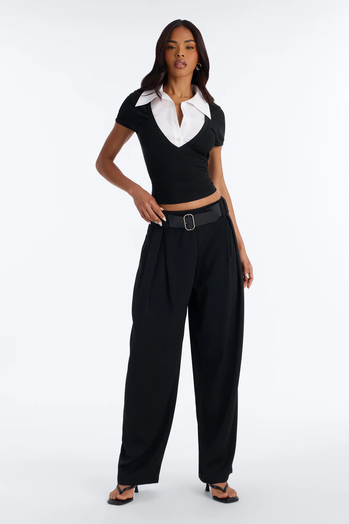 Diana Belted Wide Leg Pleated Trouser - Black