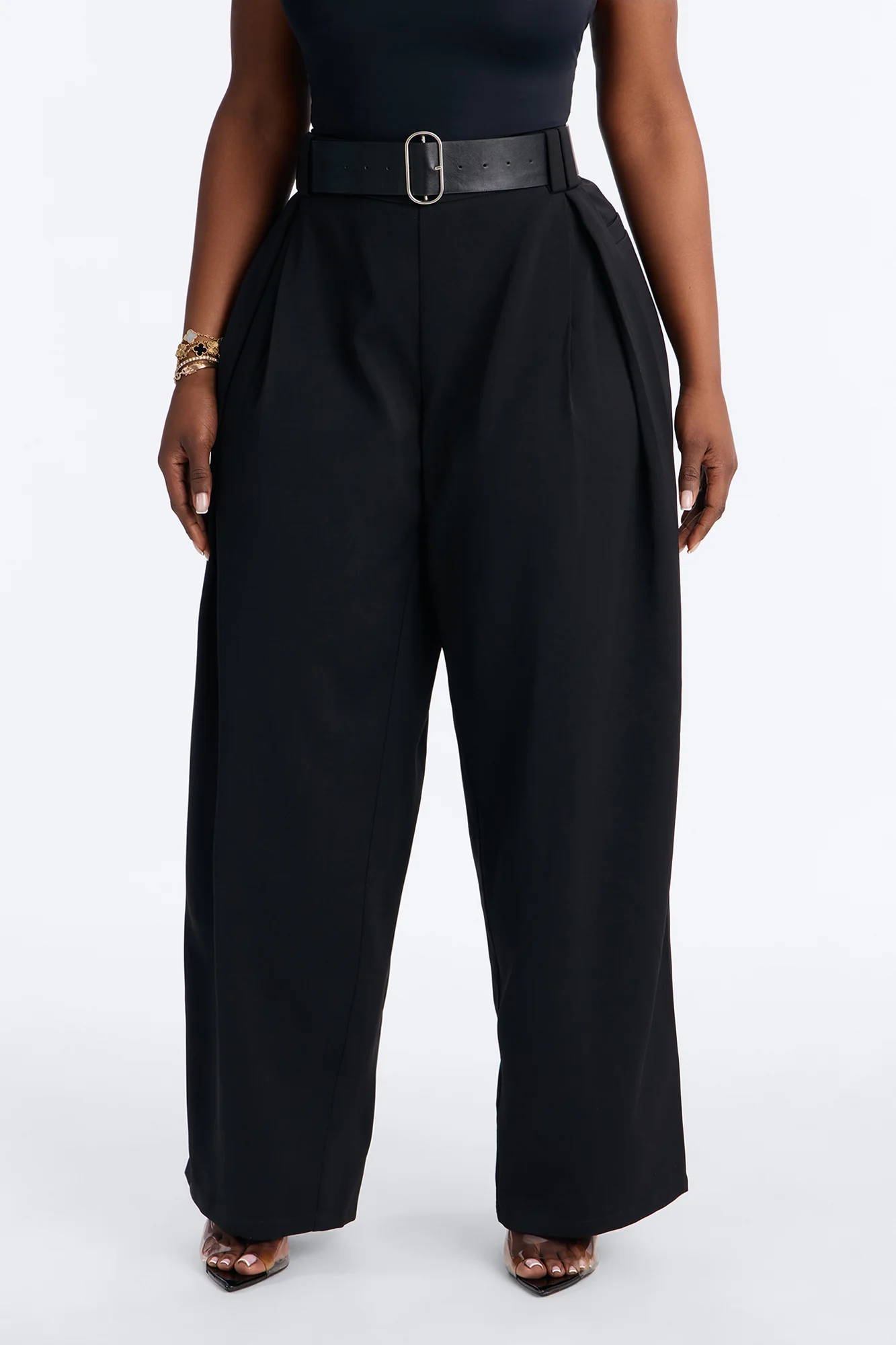 Diana Belted Wide Leg Pleated Trouser - Black - Image 6