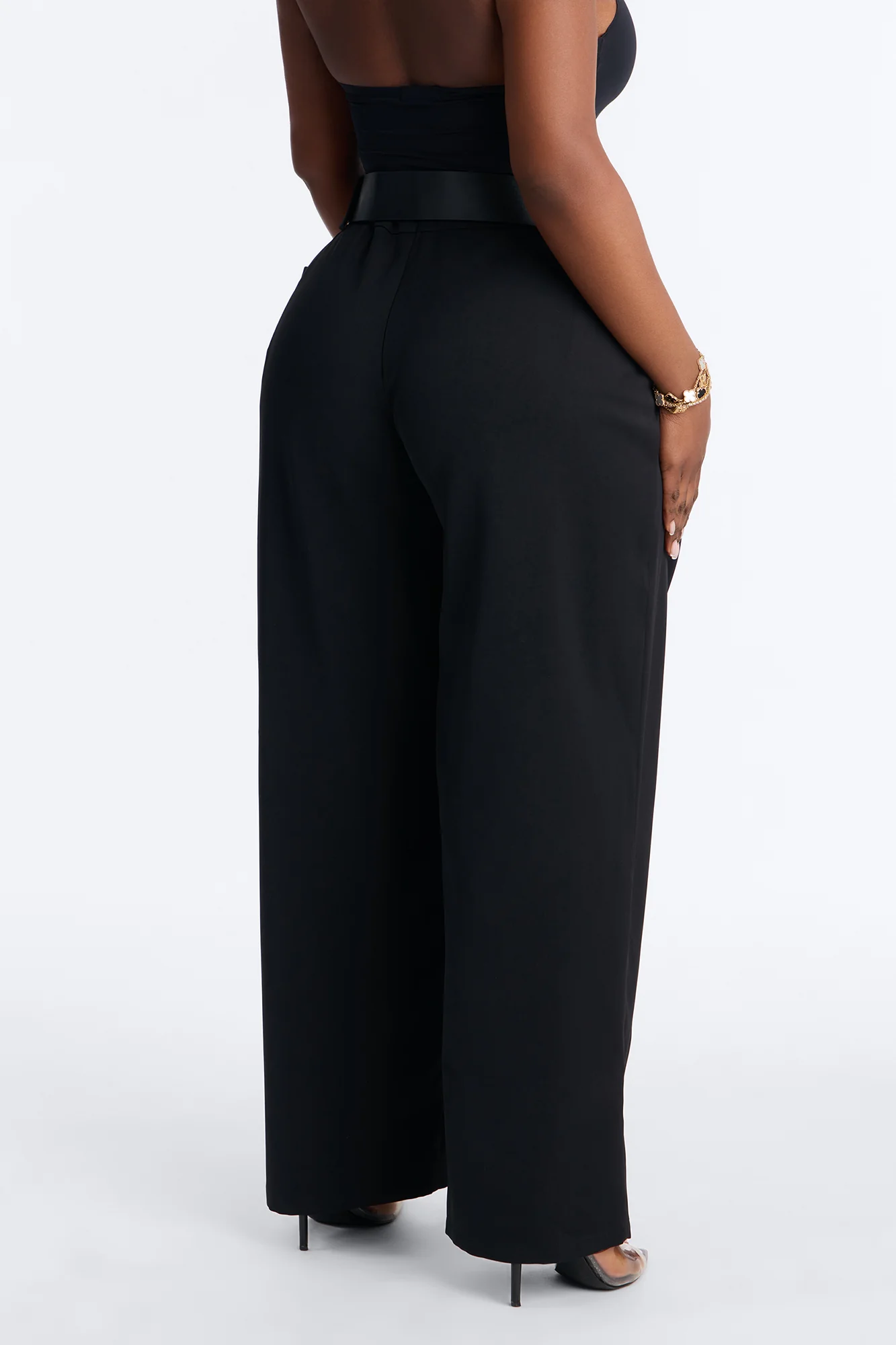 Diana Belted Wide Leg Pleated Trouser - Black - Image 8