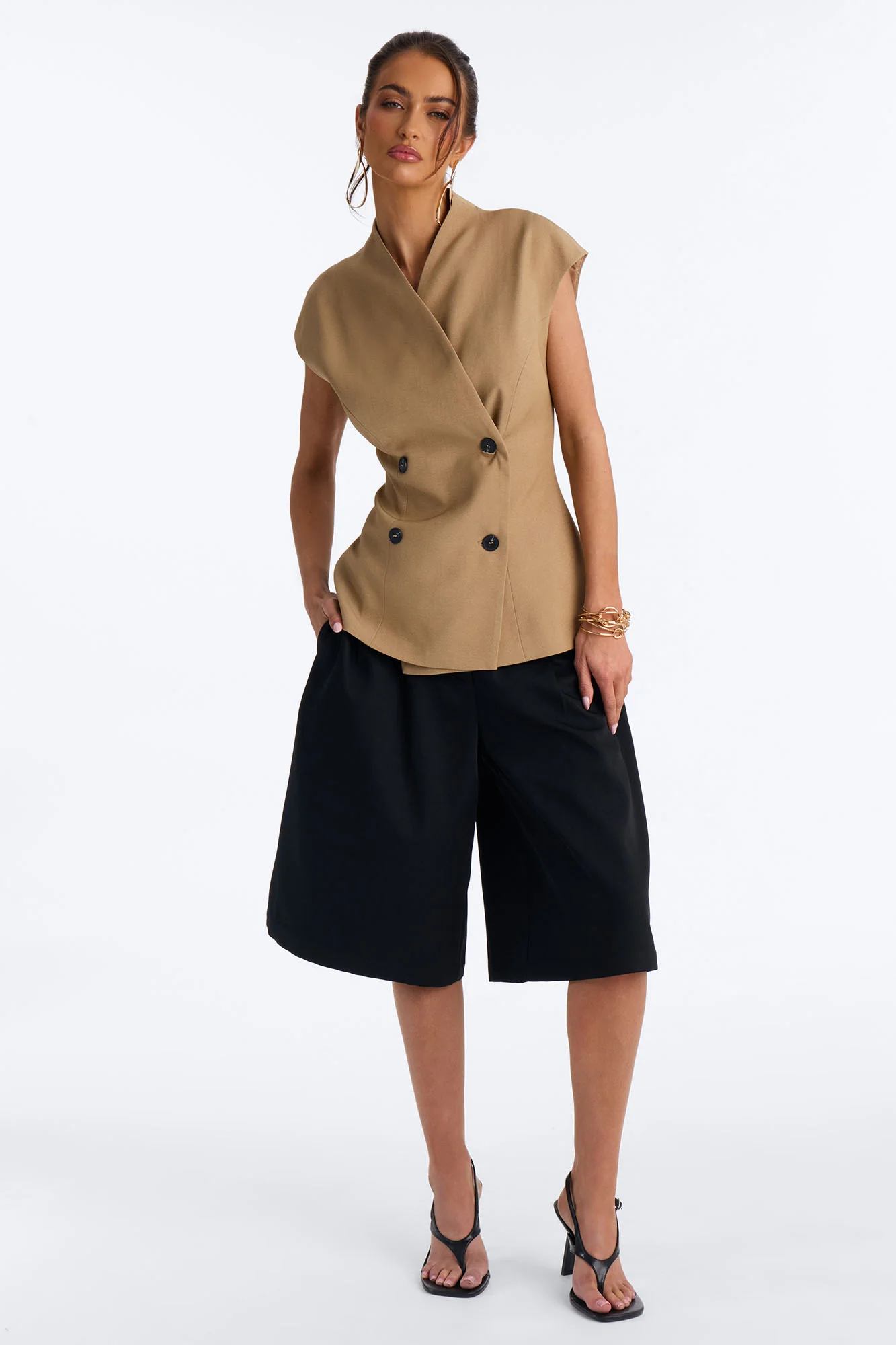 Diana Cap Sleeve Double Breasted Blazer - Caffe - Image 2