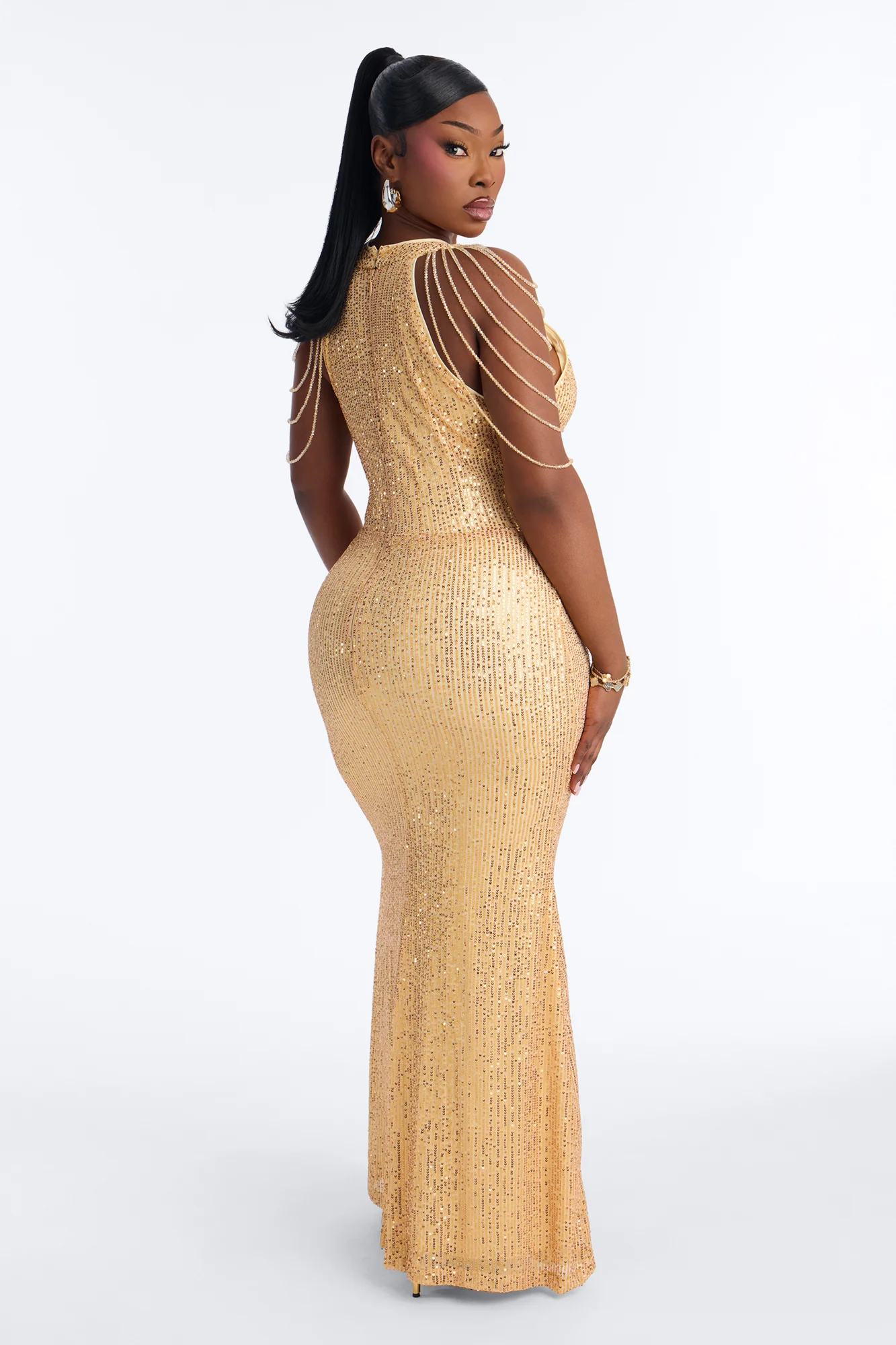 Diana Embellished Sequin Gown - Gold - Image 7
