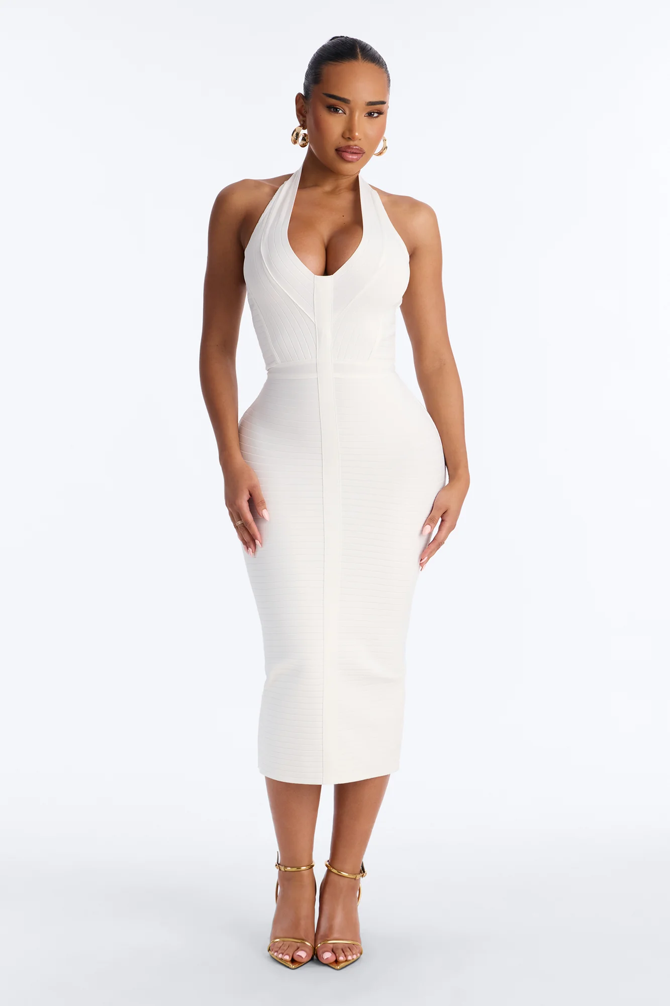 Diana Halter Bandage Midi Dress - White
