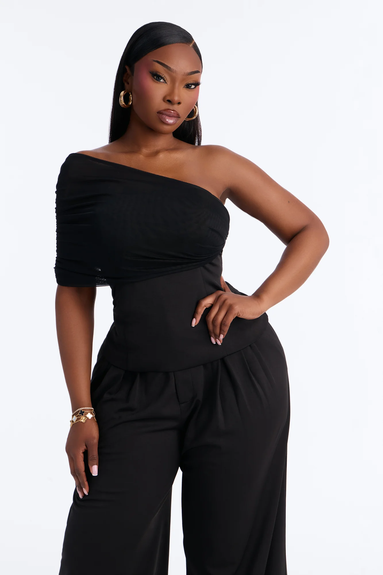 Diana One Shoulder Pant Set - Black - Image 6