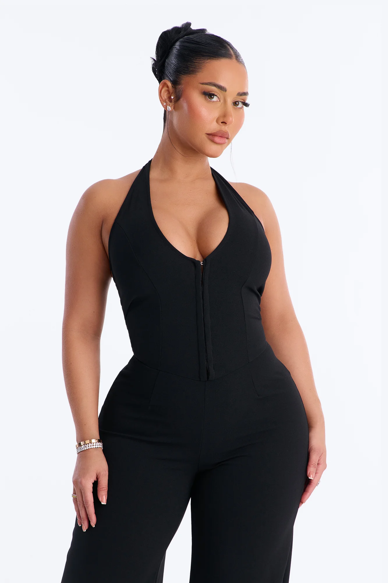 Diane Halter Wide Leg Jumpsuit - Black - Image 2
