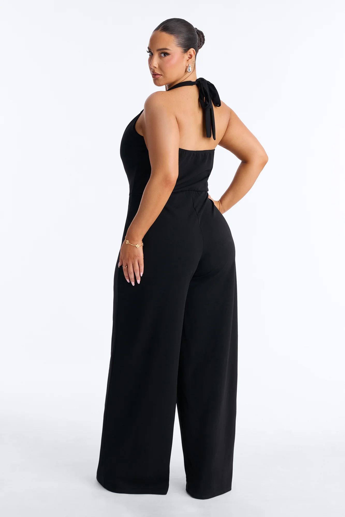 Diane Halter Wide Leg Jumpsuit - Black - Image 8