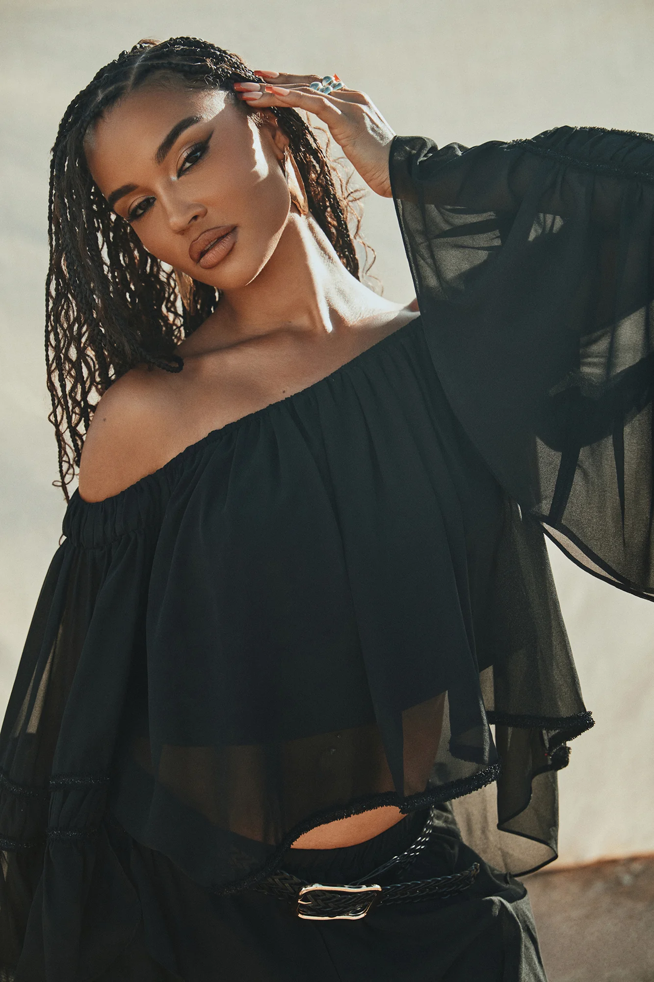 Dianna Off Shoulder Chiffon Blouse - Black
