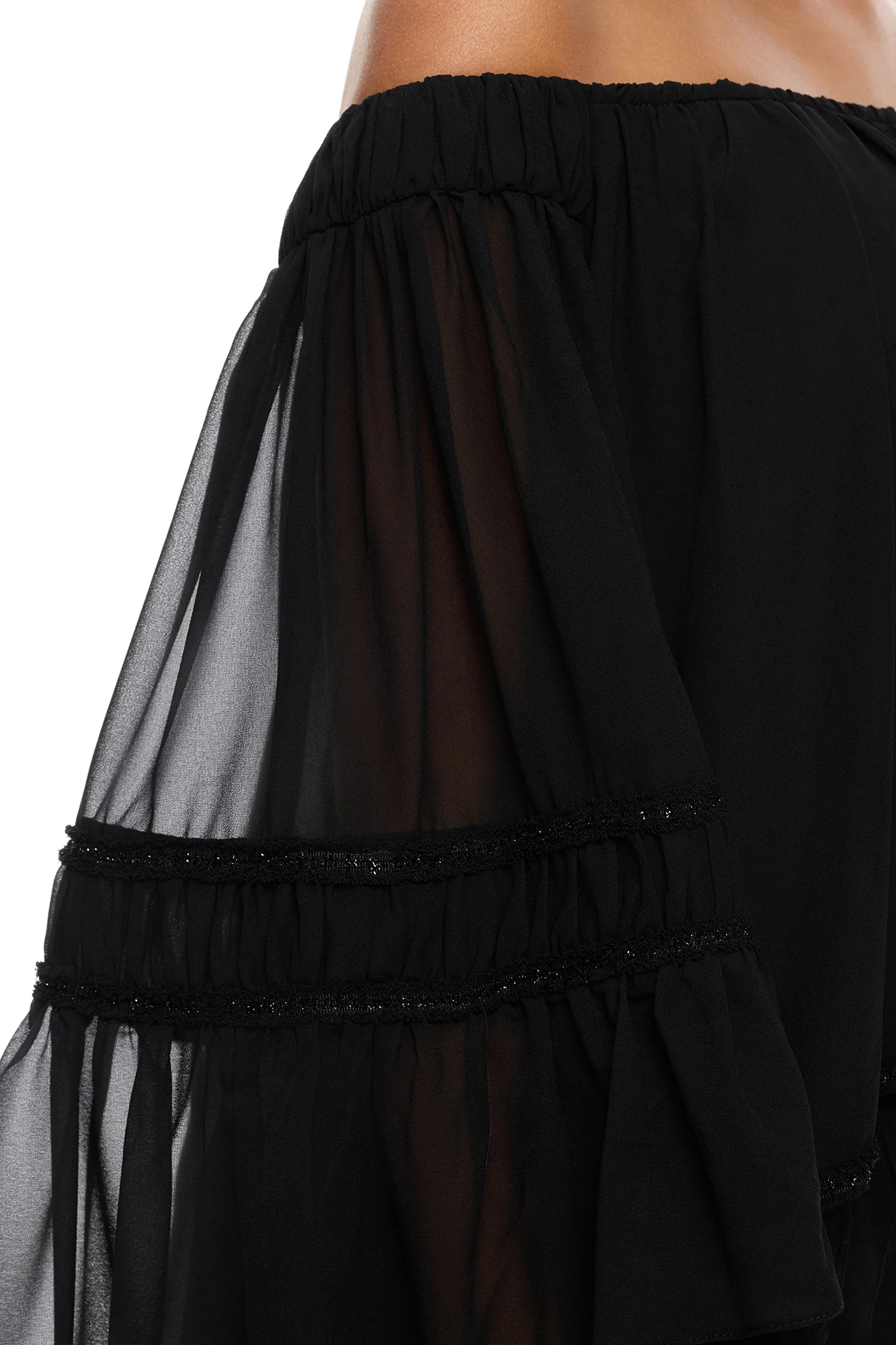 Dianna Off Shoulder Chiffon Blouse - Black - Image 4