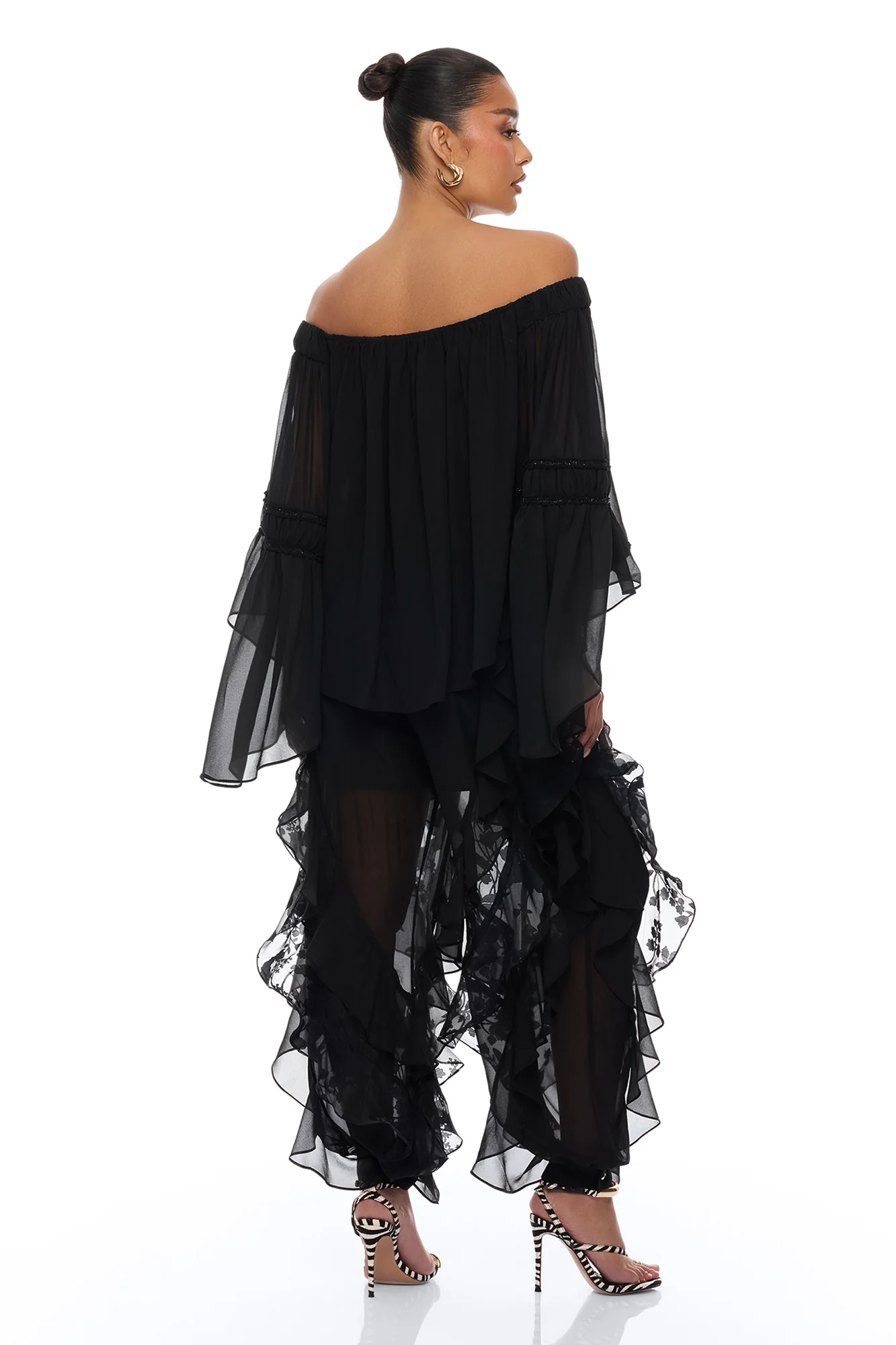 Dianna Off Shoulder Chiffon Blouse - Black - Image 5